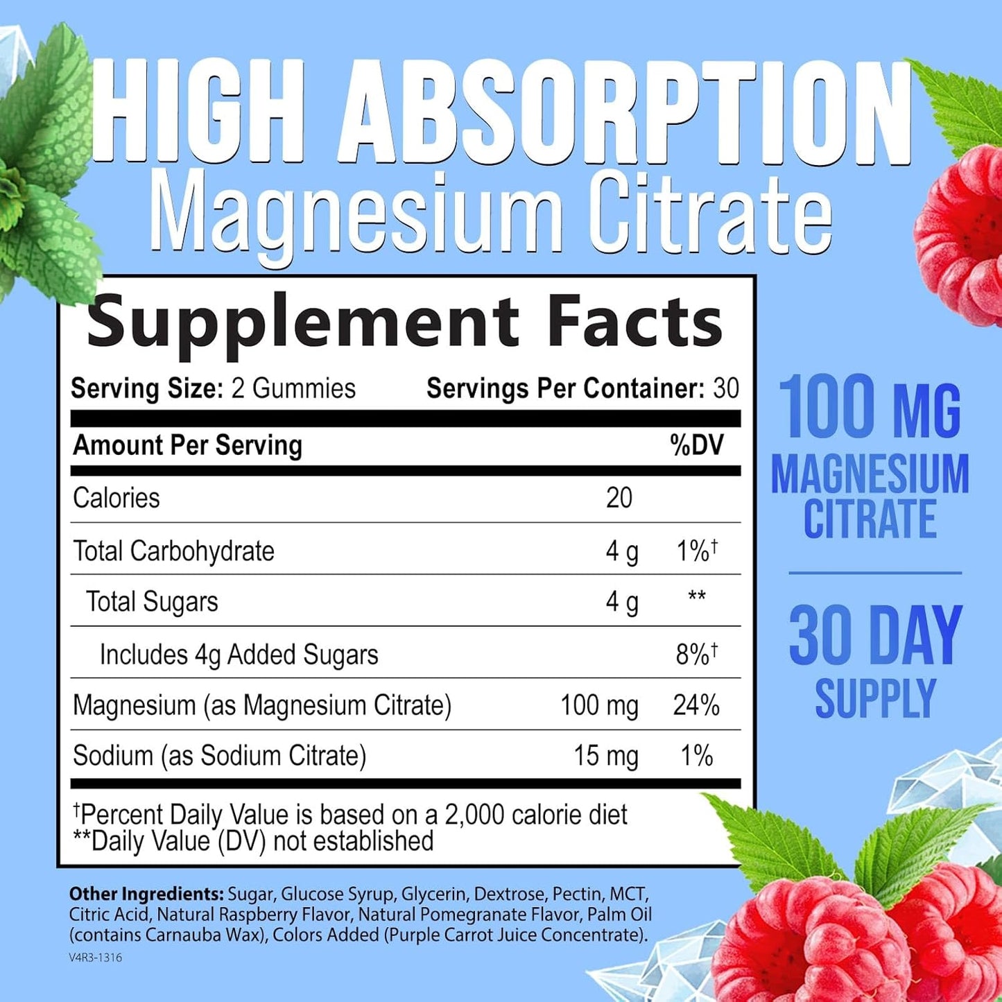 High Absorption Magnesium Citrate Gummies for Bone, Muscle & Heart Health - Vegan & Gluten Free - 60 Gummies