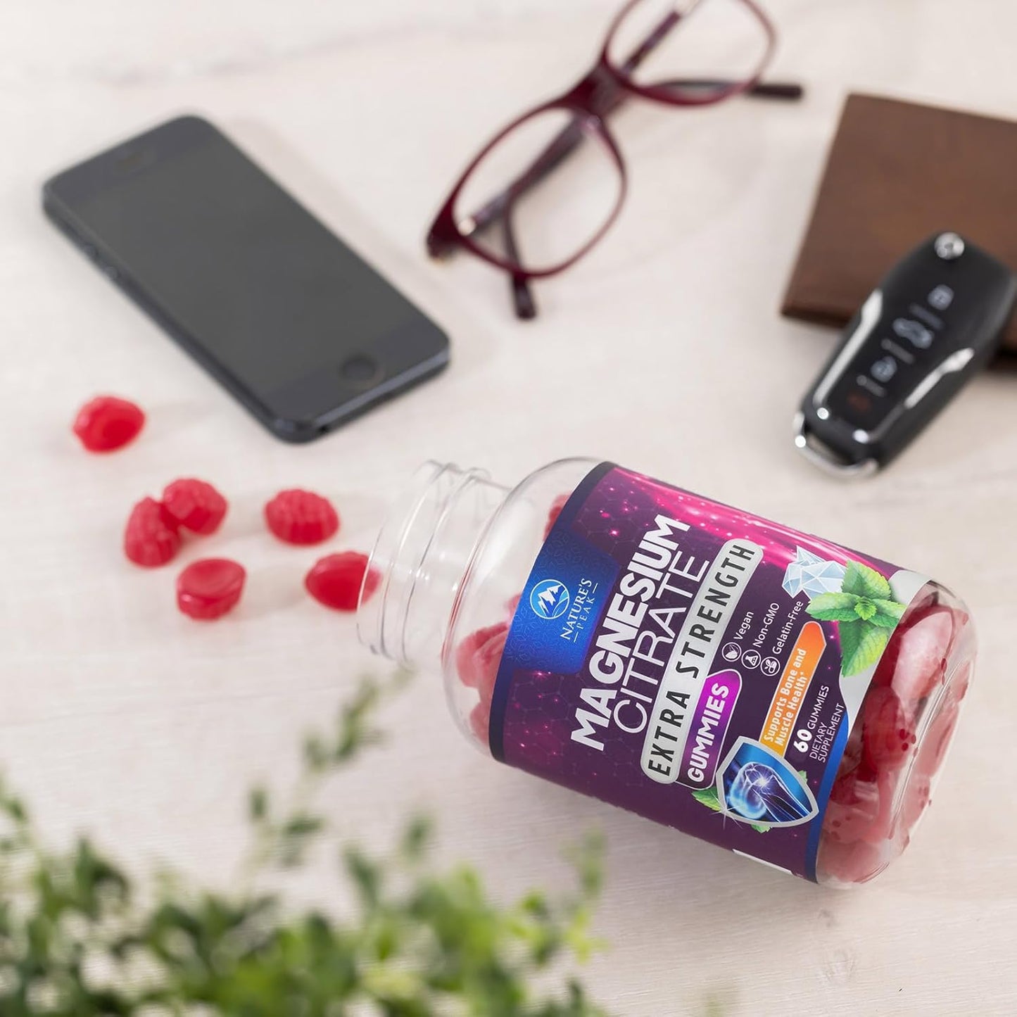 High Absorption Magnesium Citrate Gummies for Bone, Muscle & Heart Health - Vegan & Gluten Free - 60 Gummies