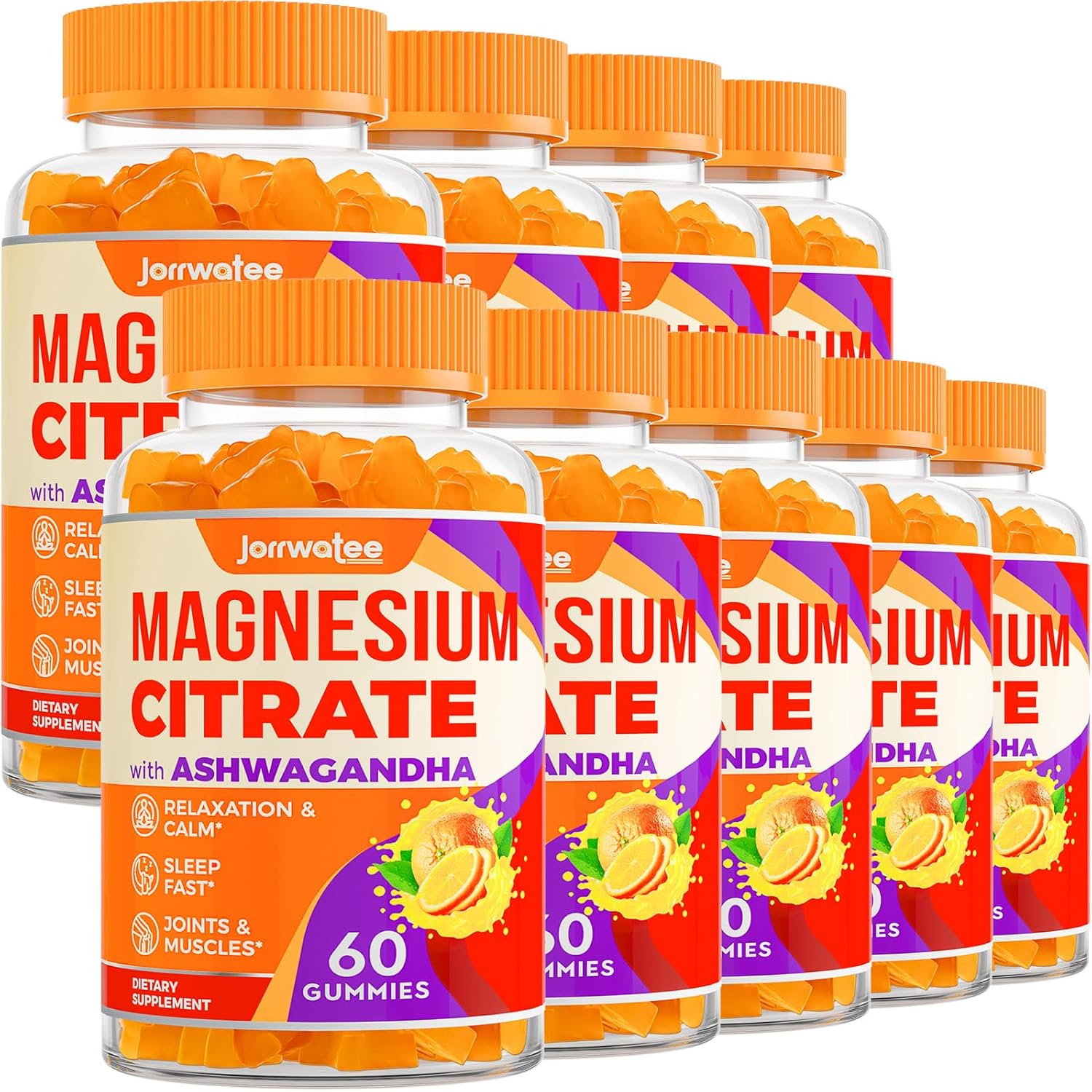 High Absorption Magnesium Citrate Gummies with Ashwagandha & L-Theanine - 2000mg, Calm and Relaxing Magnesium Gummy for Rest and Nerve Support, 9 Pack