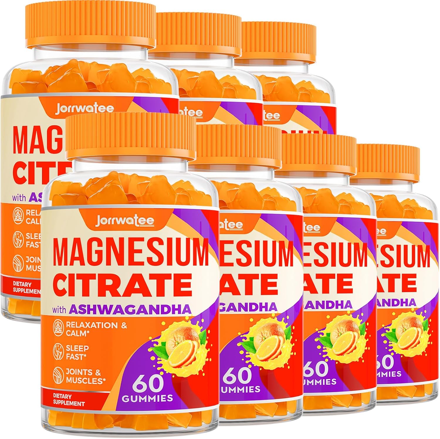 High Absorption Magnesium Citrate Gummies with Ashwagandha & L-Theanine - Calm & Restful Magnesium Gummy - 2000mg, 7 Pack