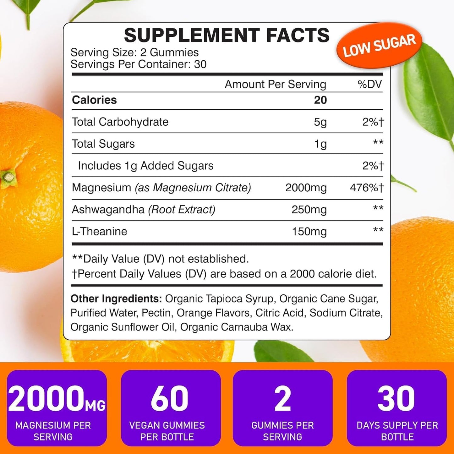 High Absorption Magnesium Citrate Gummies with Ashwagandha & L-Theanine - 2000mg, Calming Magnesium Gummy for Rest, Nerves, Muscles & Heart - 6 Pack