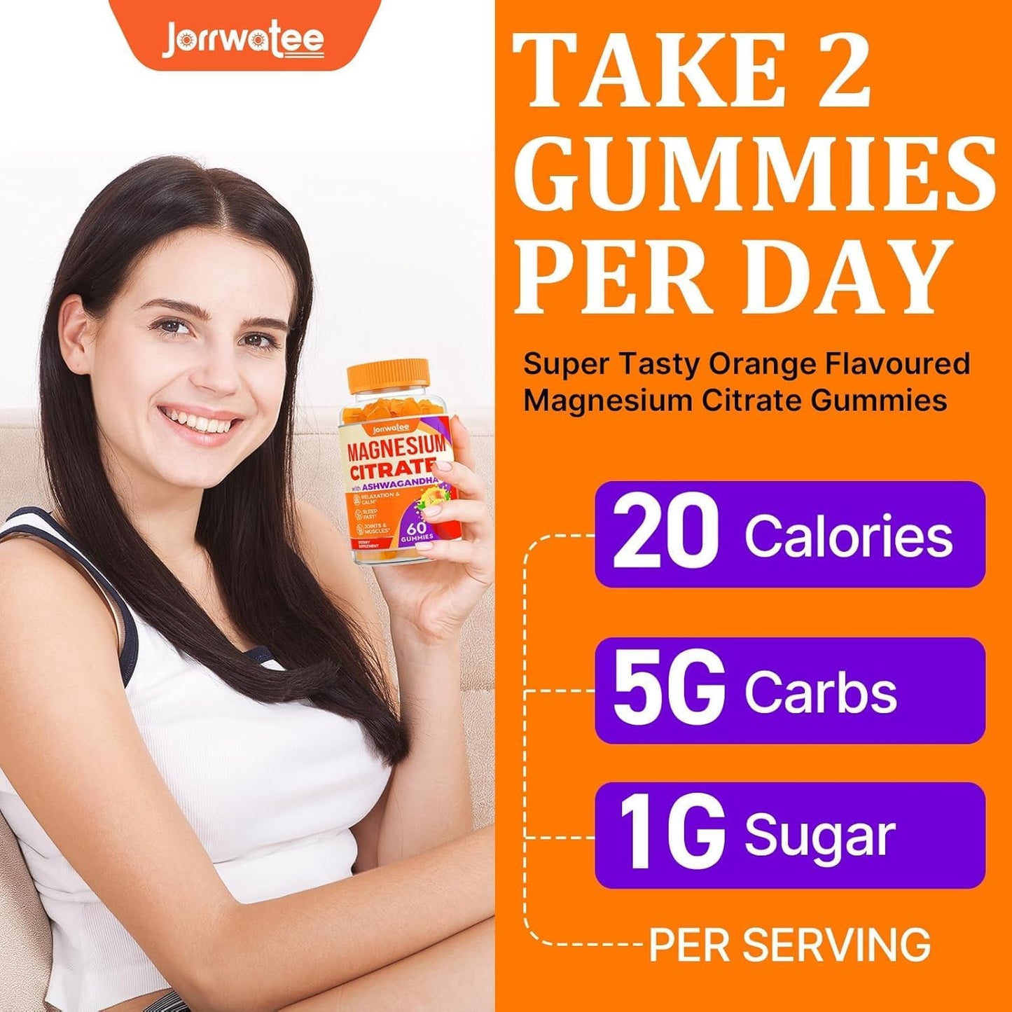 High Absorption Magnesium Citrate Gummies with Ashwagandha & L-Theanine - 2000mg, Calming Magnesium Gummy for Rest, Nerves, Muscles & Heart - 6 Pack