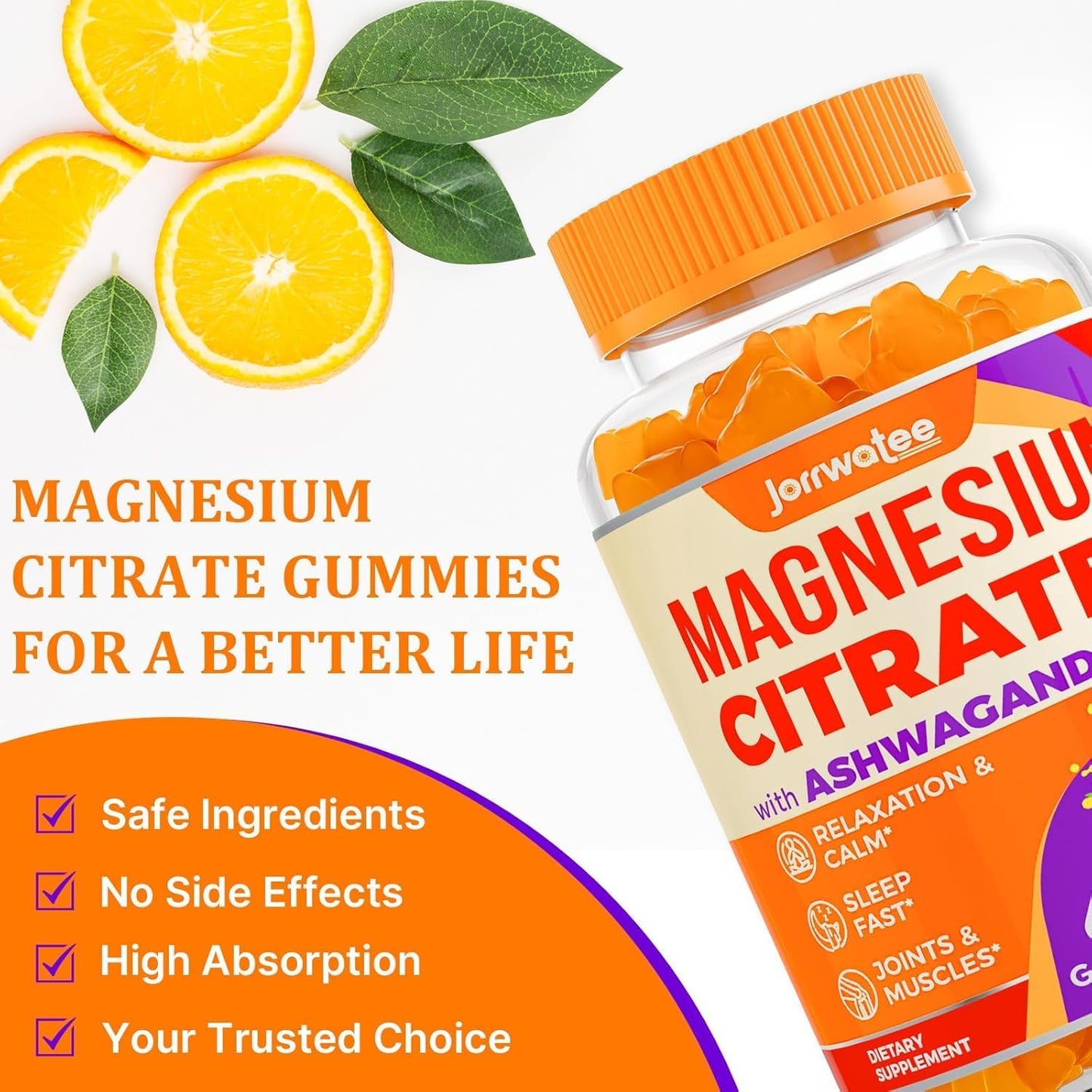 High Absorption Magnesium Citrate Gummies with Ashwagandha & L-Theanine - 2000mg, Calming Magnesium Gummy for Rest, Nerves, Muscles & Heart - 6 Pack