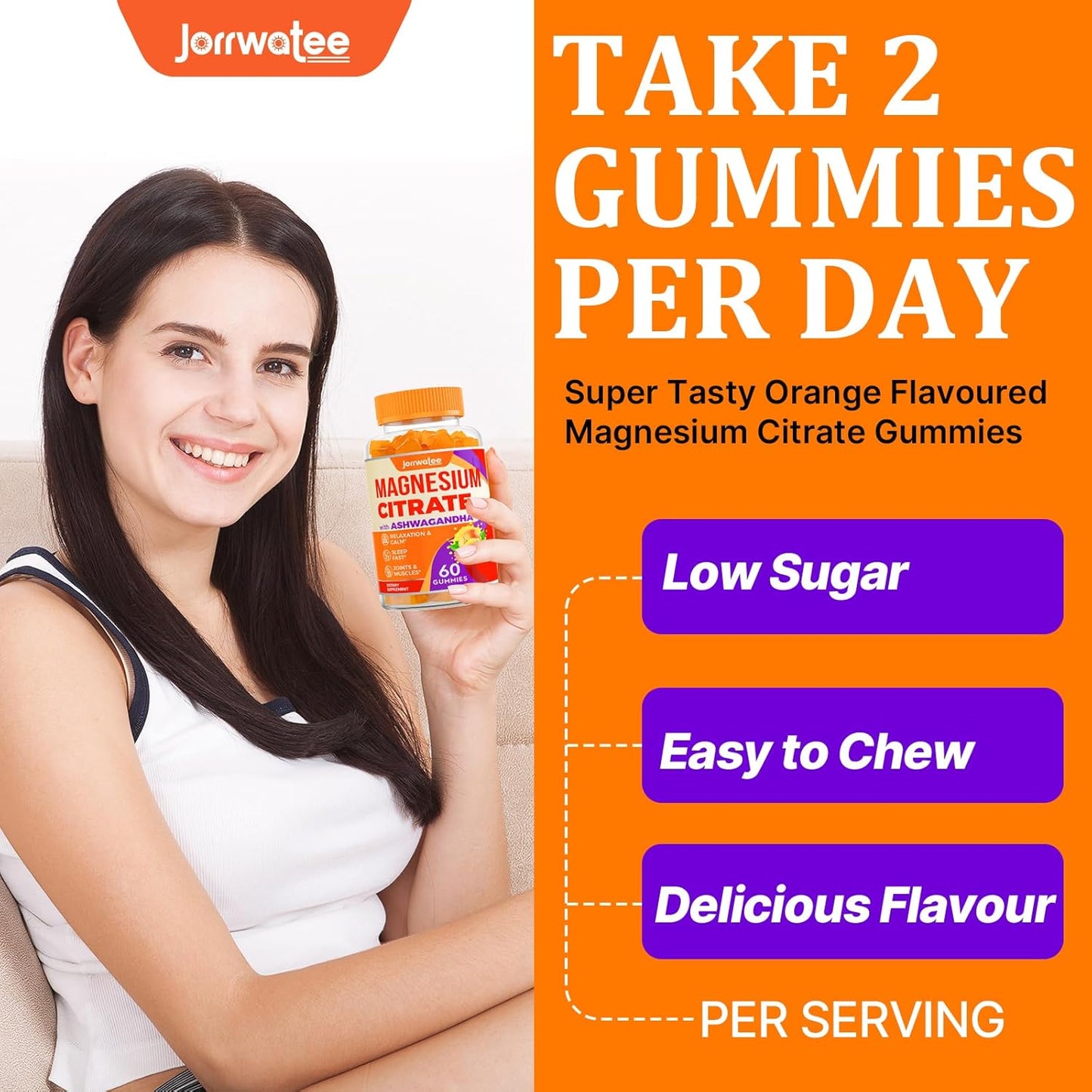 High Absorption Magnesium Citrate Gummies with Ashwagandha & L-Theanine - 2000mg, Calm and Relaxing Magnesium Gummy for Rest and Nerve Support, 9 Pack