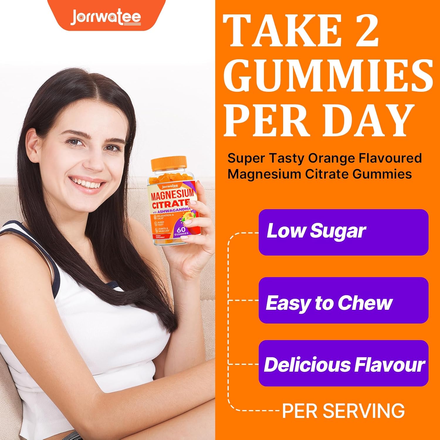 High Absorption Magnesium Citrate Gummies with Ashwagandha & L-Theanine - 2000mg, Calm and Relaxing Magnesium Gummy for Rest and Nerve Support, 9 Pack