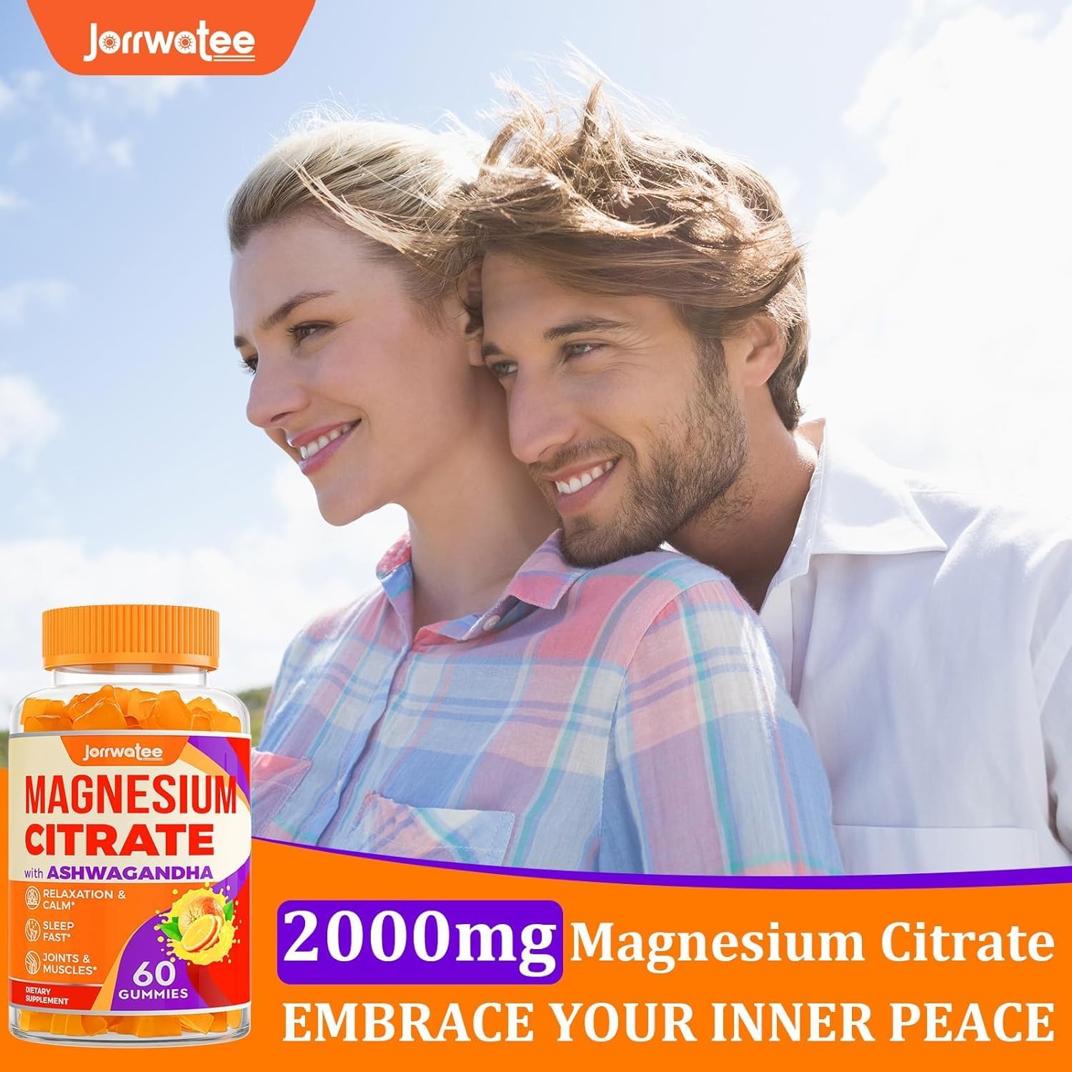 High Absorption Magnesium Citrate Gummies with Ashwagandha & L-Theanine - 2000mg, Calming Magnesium Gummy for Rest, Nerves, Muscles & Heart - 6 Pack