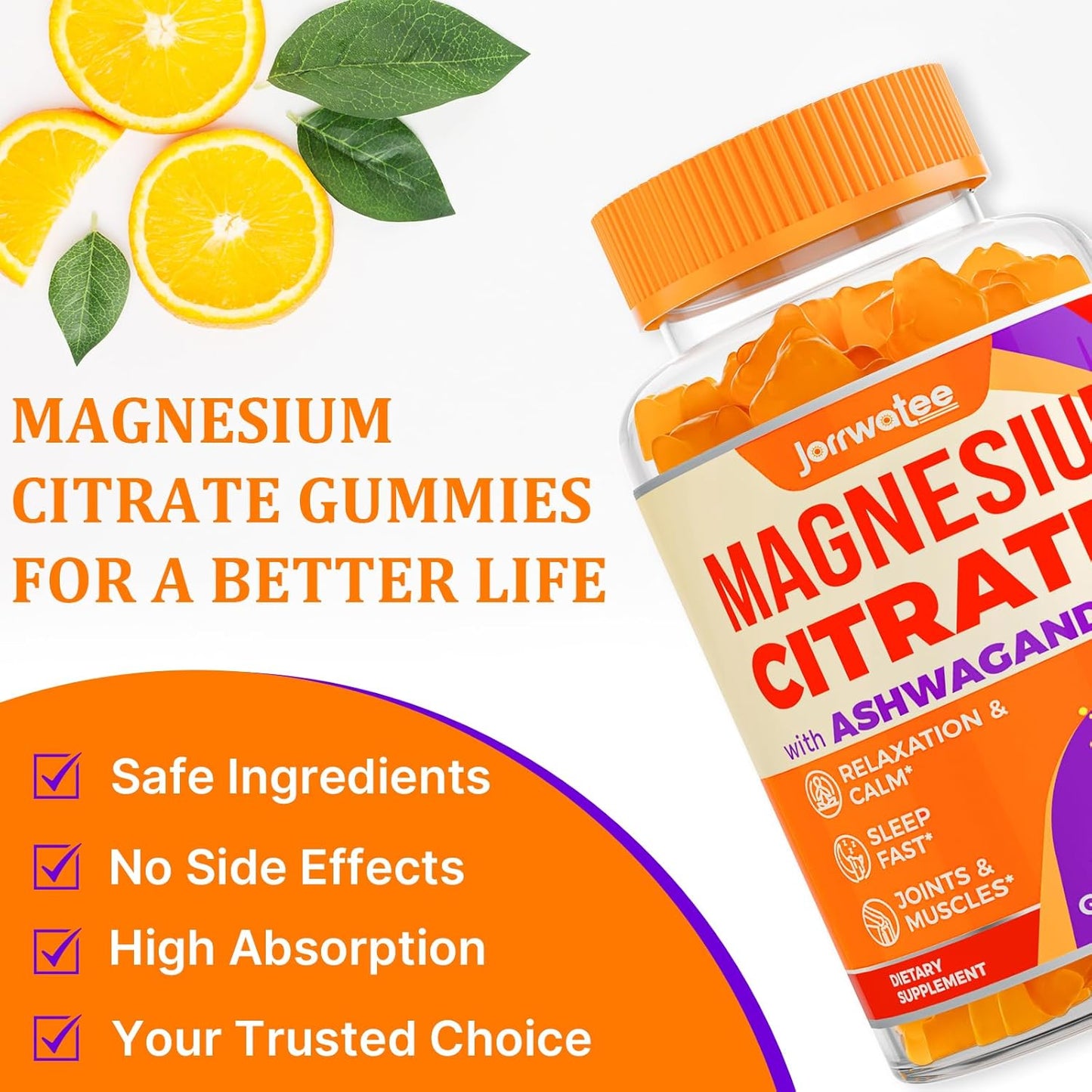 High Absorption Magnesium Citrate Gummies with Ashwagandha & L-Theanine - 2000mg, Calm and Relaxing Magnesium Gummy for Rest and Nerve Support, 9 Pack