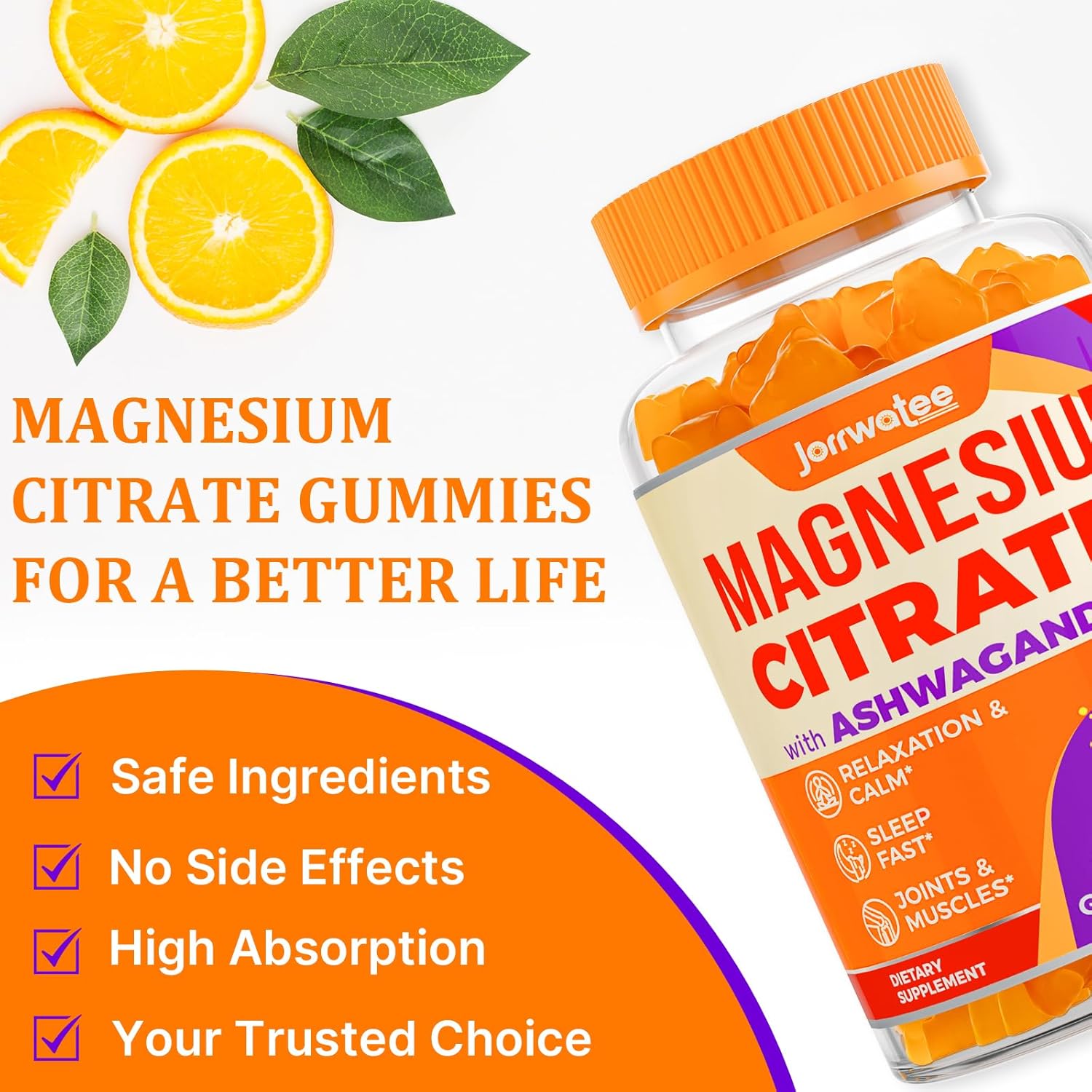 High Absorption Magnesium Citrate Gummies with Ashwagandha & L-Theanine - 2000mg, Calm and Relaxing Magnesium Gummy for Rest and Nerve Support, 9 Pack