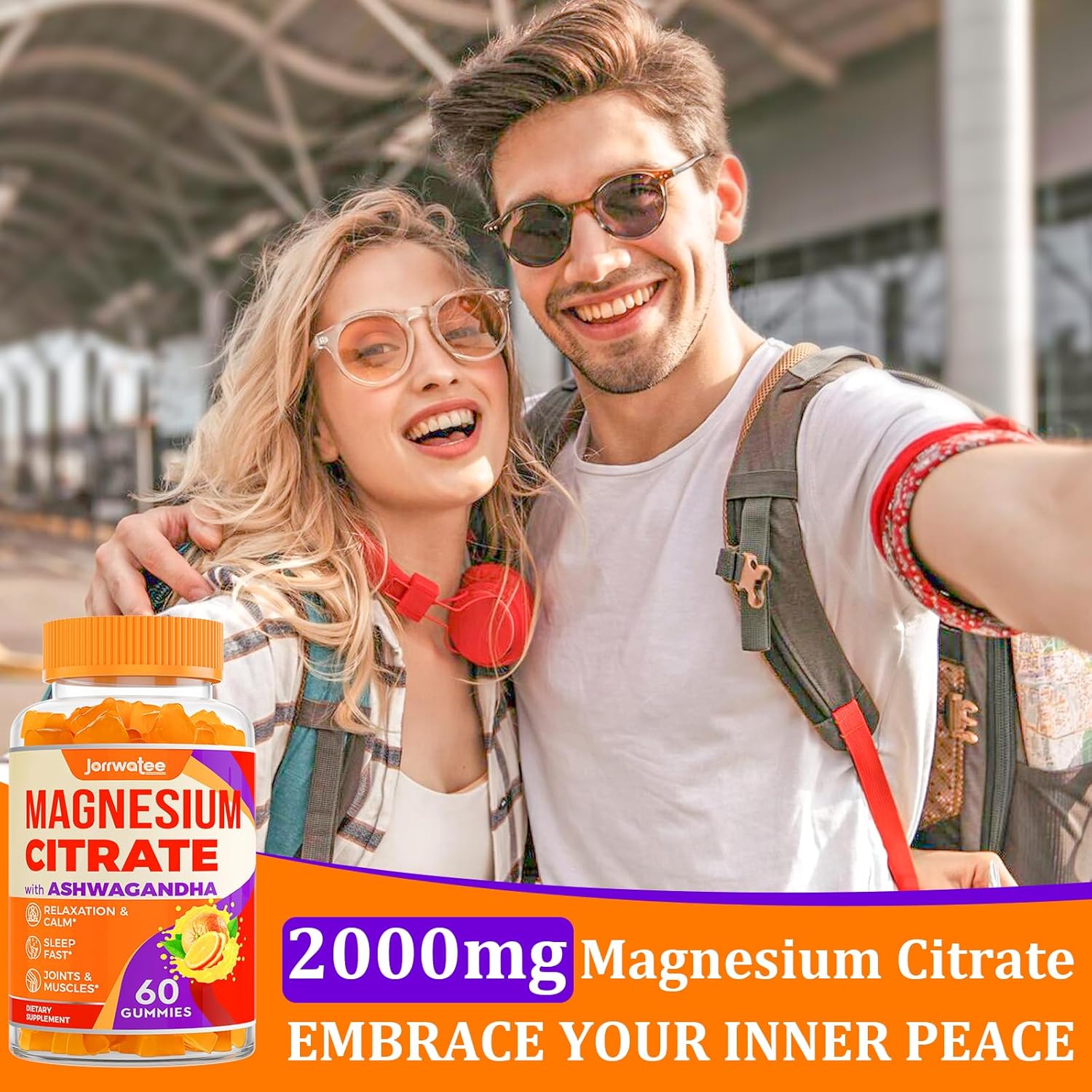 High Absorption Magnesium Citrate Gummies with Ashwagandha & L-Theanine - 2000mg, Calm and Relaxing Magnesium Gummy for Rest and Nerve Support, 9 Pack