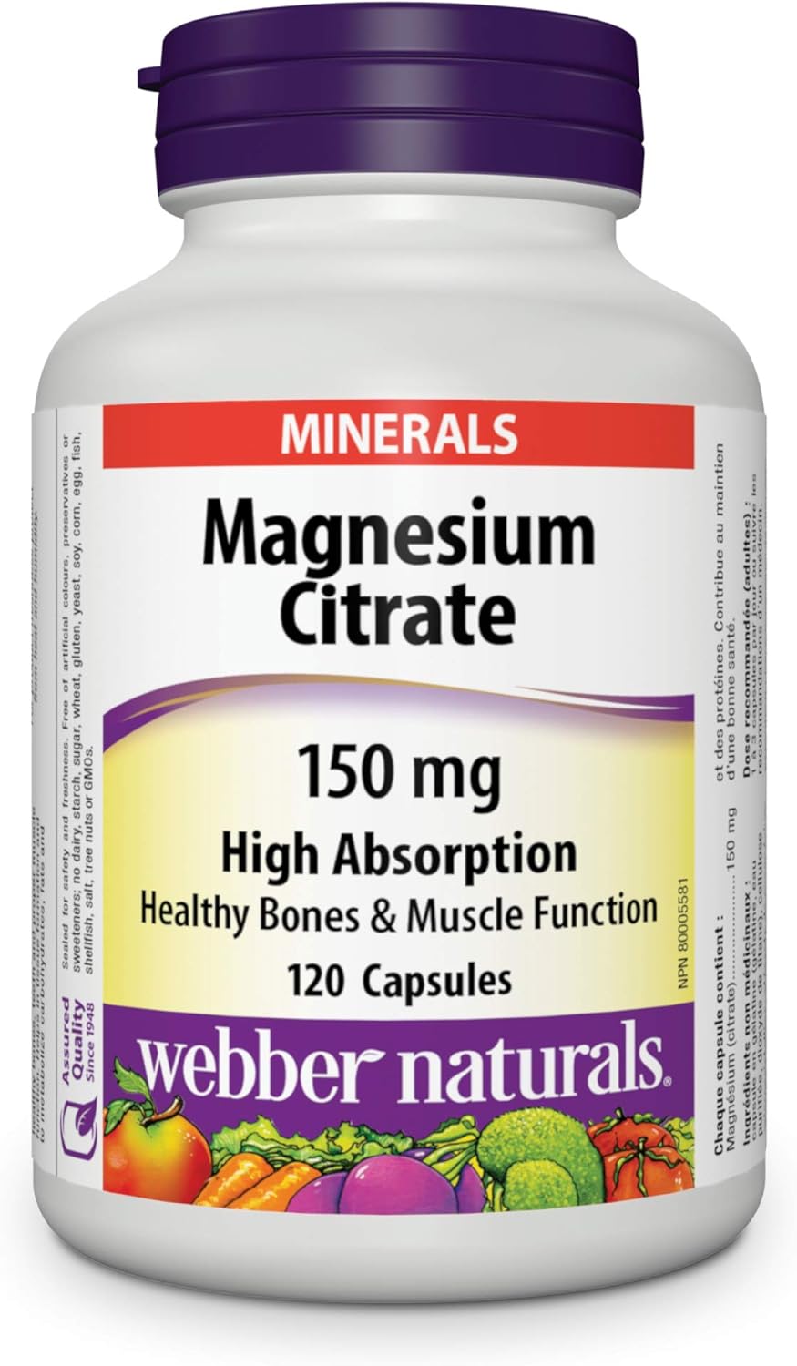 High Absorption Magnesium Citrates Supplement 150 mg - 120 Capsules by Webber Naturals