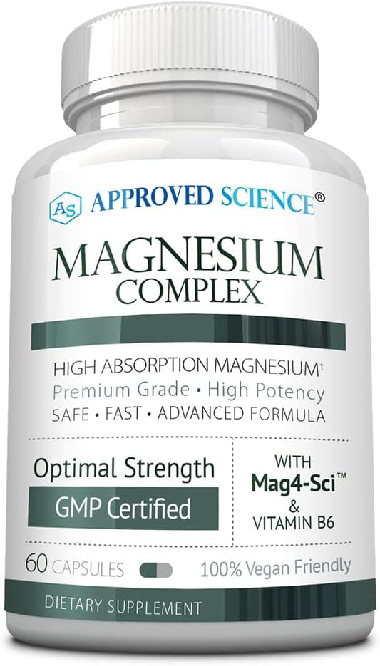 High Absorption Magnesium Complex Capsules - Bisglycinate, Malate, Citrate, Oxide - Heart Health, Headache Relief, Energy Boost - 1 Month Supply - Non-GMO, Vegan - Approved Science