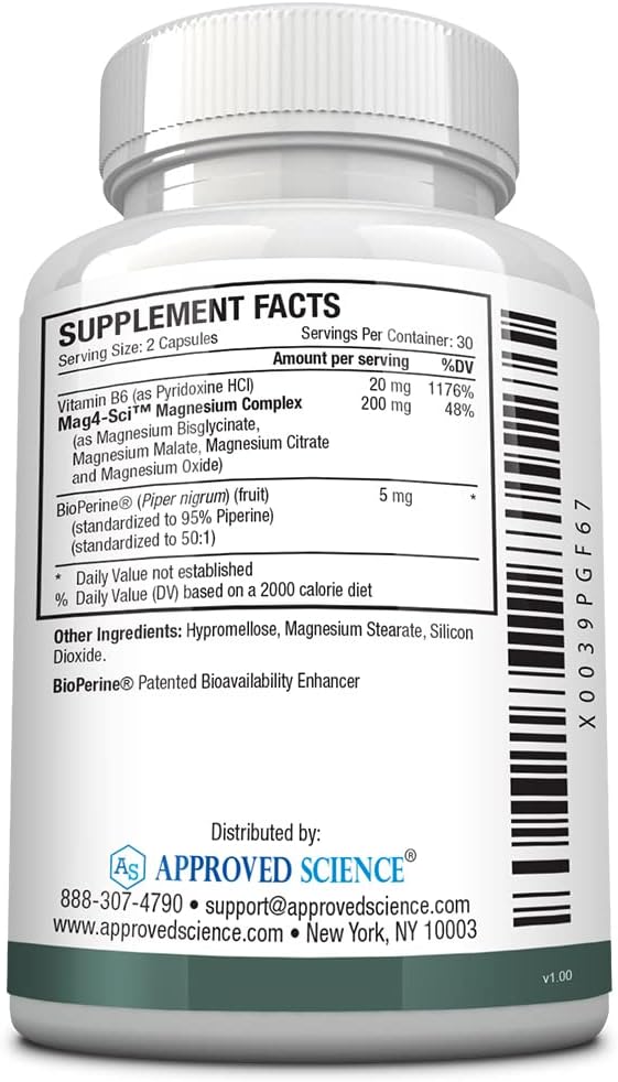 High Absorption Magnesium Complex Capsules - Bisglycinate, Malate, Citrate, Oxide - Heart Health, Headache Relief, Energy Boost - 1 Month Supply - Non-GMO, Vegan - Approved Science