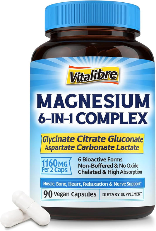 High Absorption Magnesium Complex Supplement for Sleep, Nerve & Muscle Health - 1160mg, 90 Vegan Capsules