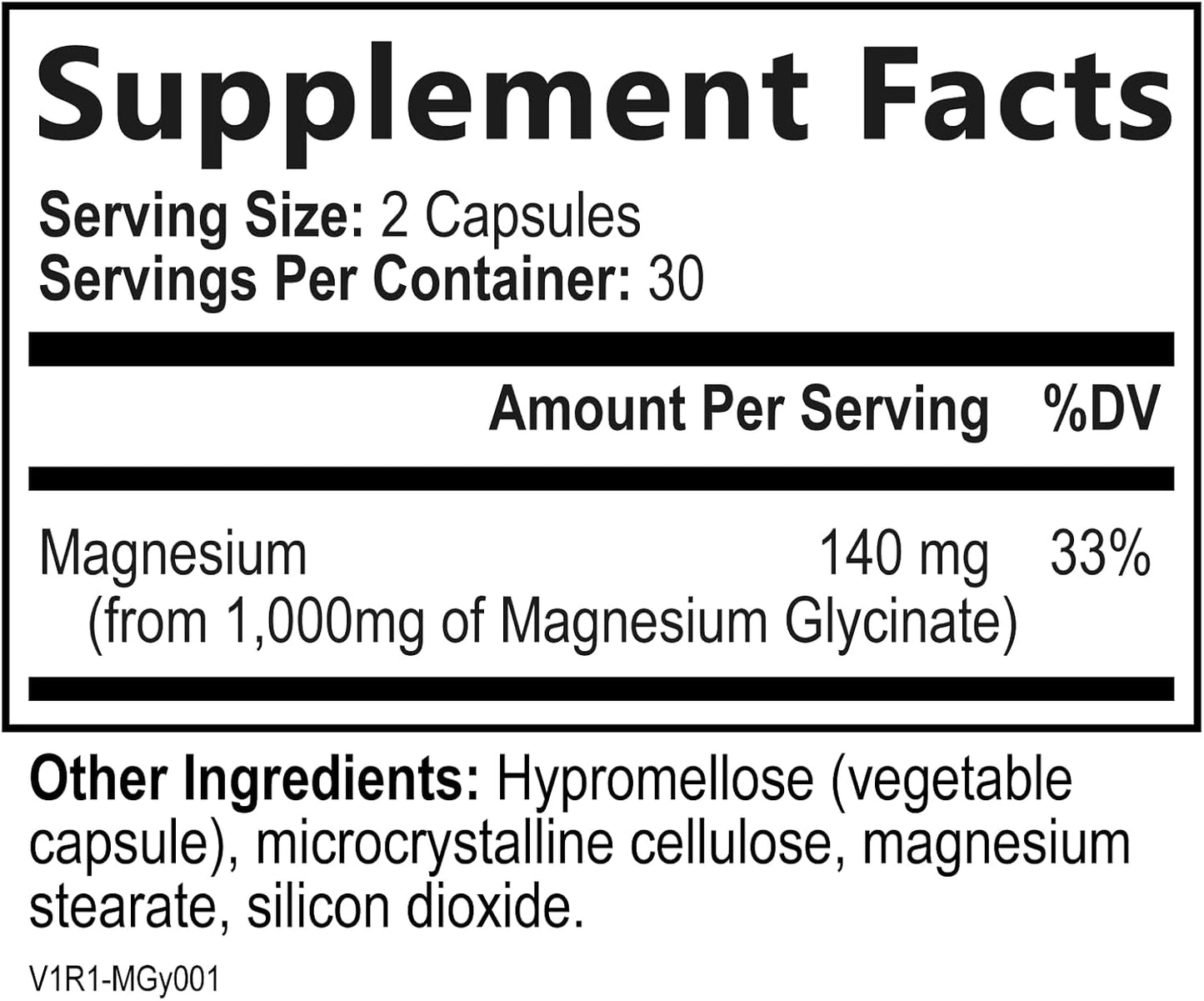 High Absorption Magnesium Glycinate 1000mg Supplement - Gentle on Stomach - Muscle, Heart, Bone Support - Non-GMO, Vegan - 60 Capsules