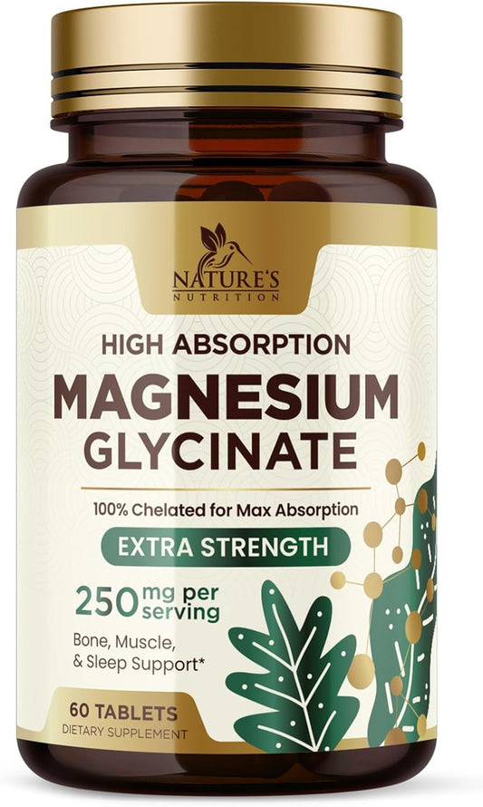 High Absorption Magnesium Glycinate 250mg Capsules - Vegan & Non-GMO - 60 Count