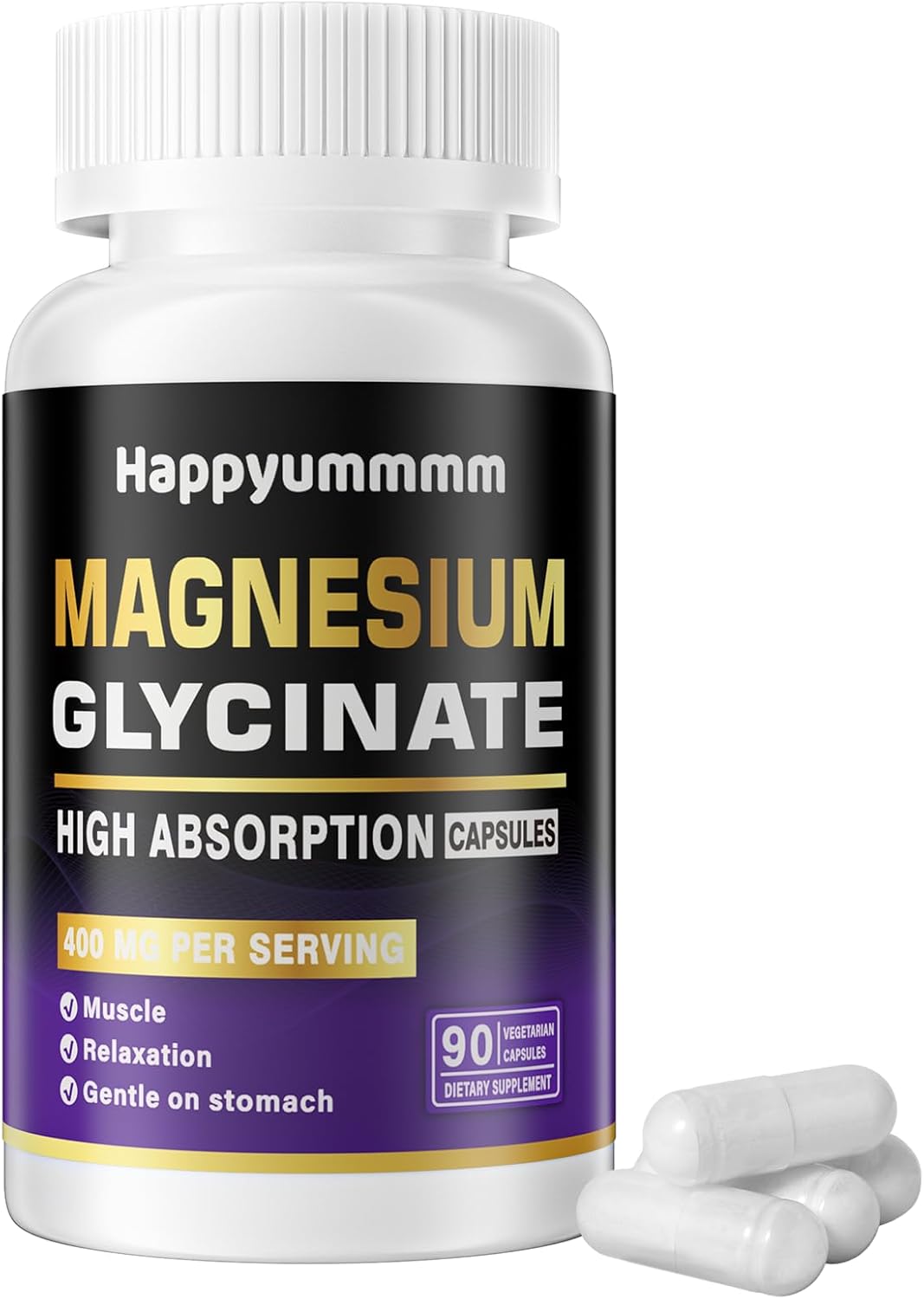 High Absorption Magnesium Glycinate 400 MG - Gentle on Stomach, Non-GMO, 90 Veg Capsules - Chelated for Maximum Benefits