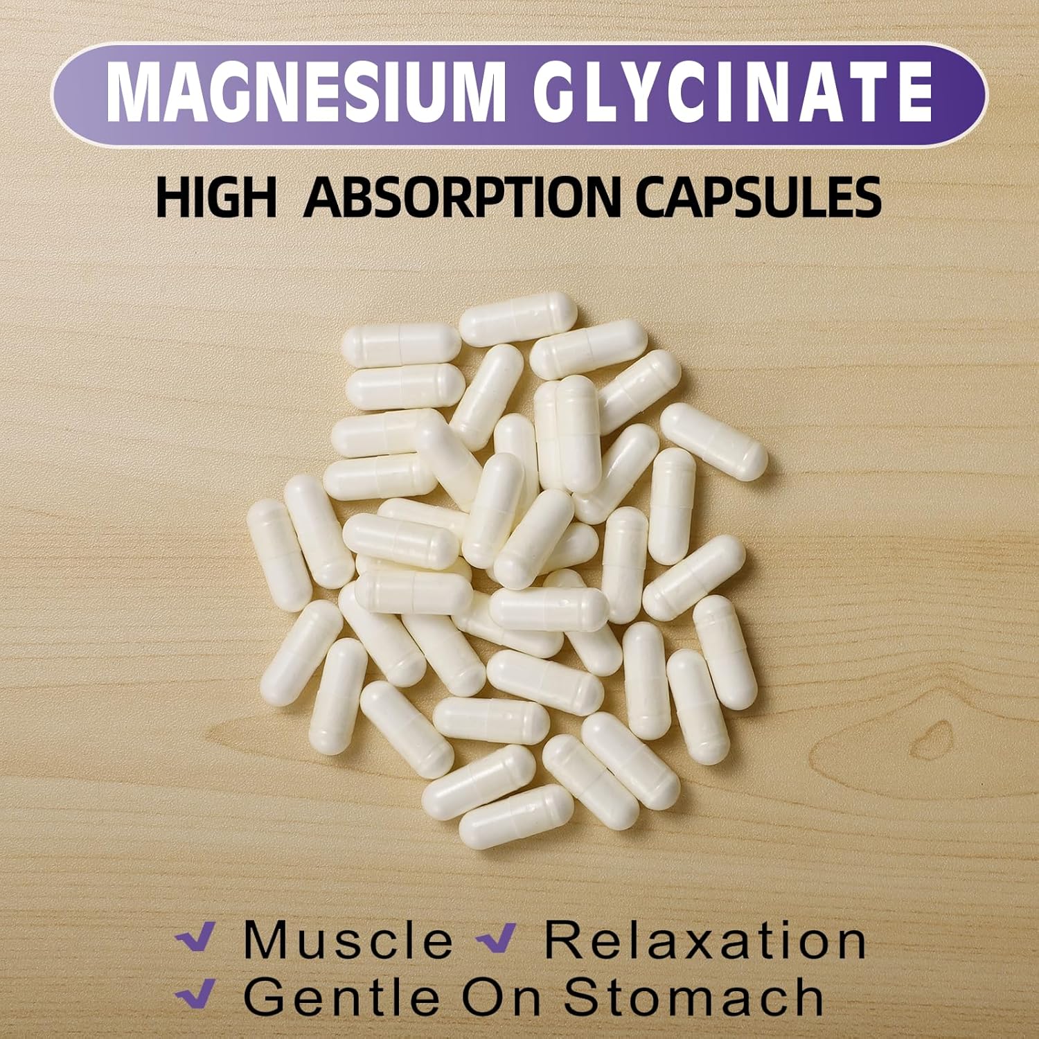 High Absorption Magnesium Glycinate 400 MG - Non-GMO, Gentle On Stomach - 180 Vegetarian Capsules