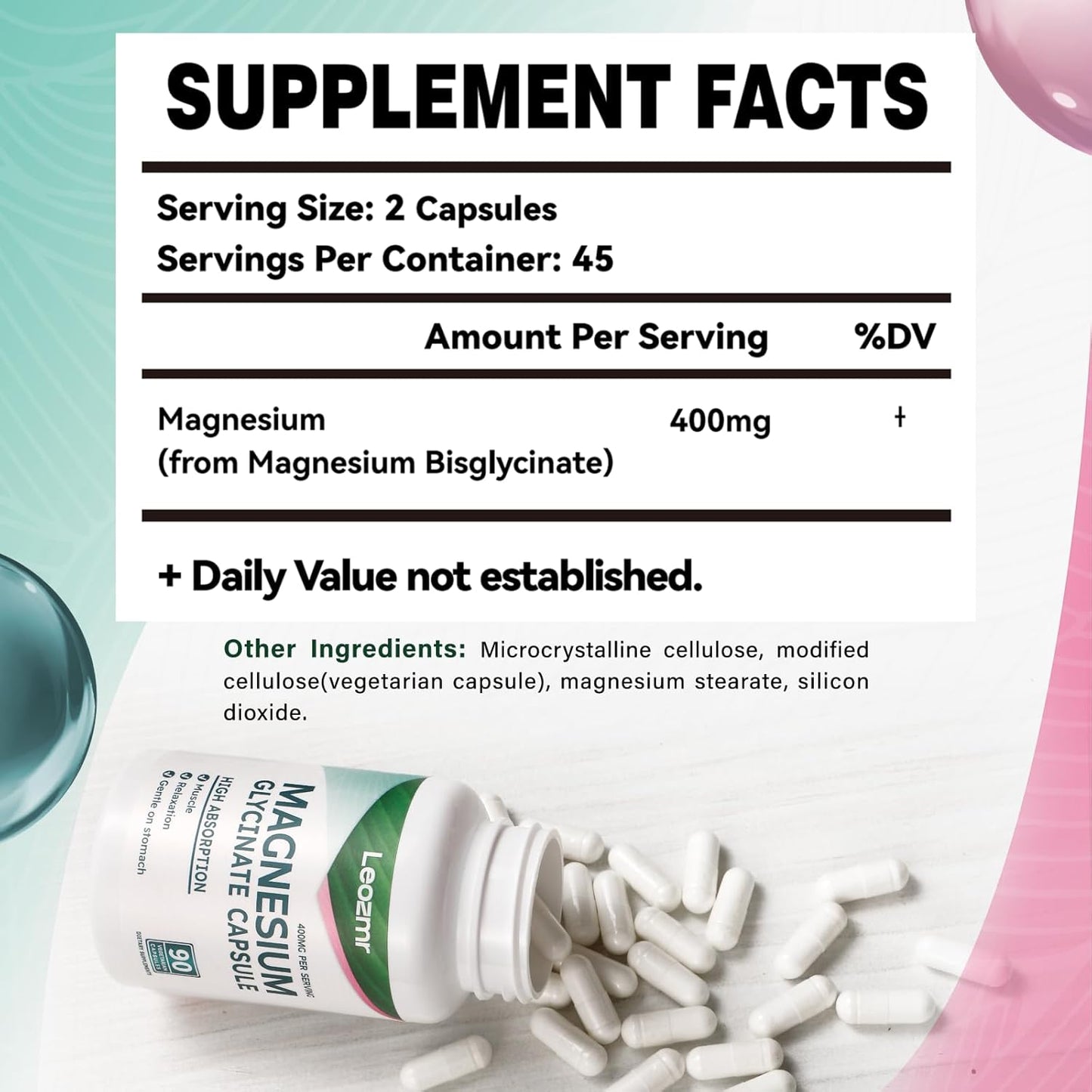 High Absorption Magnesium Glycinate 400 MG per Serving - 100% Chelated, Gentle On Stomach, Non-GMO, 90 Veg Capsules