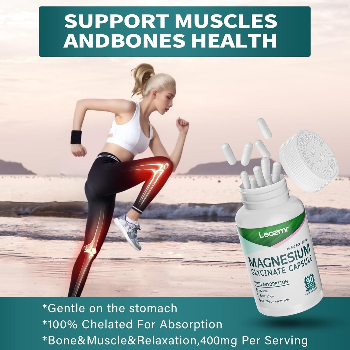 High Absorption Magnesium Glycinate 400 MG per Serving - 100% Chelated, Gentle On Stomach, Non-GMO, 90 Veg Capsules