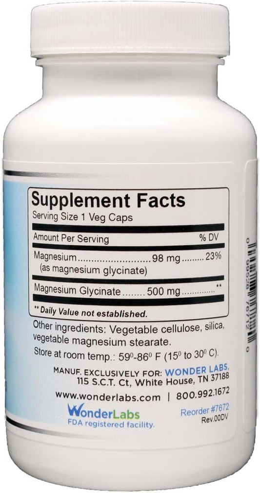 High Absorption Magnesium Glycinate 500mg, 100% Chelated Supplement for Muscle, Joint, and Heart Health - Non-GMO, Gluten, Dairy, and Soy Free (120 Capsules)
