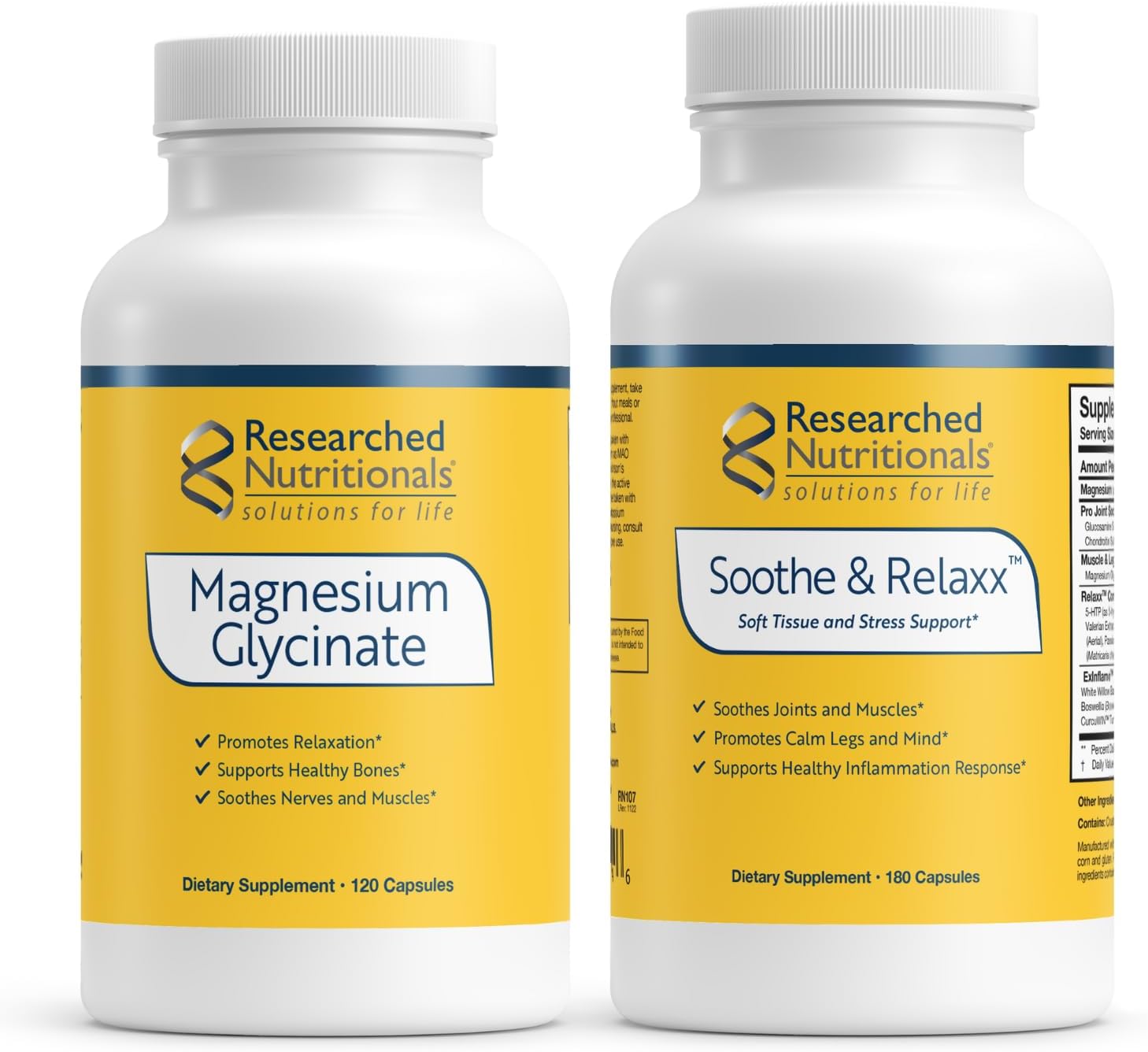 High Absorption Magnesium Glycinate Bundle for Mind, Muscle & Joint Support - Researched Nutritionals Soothe & Relaxx Formula