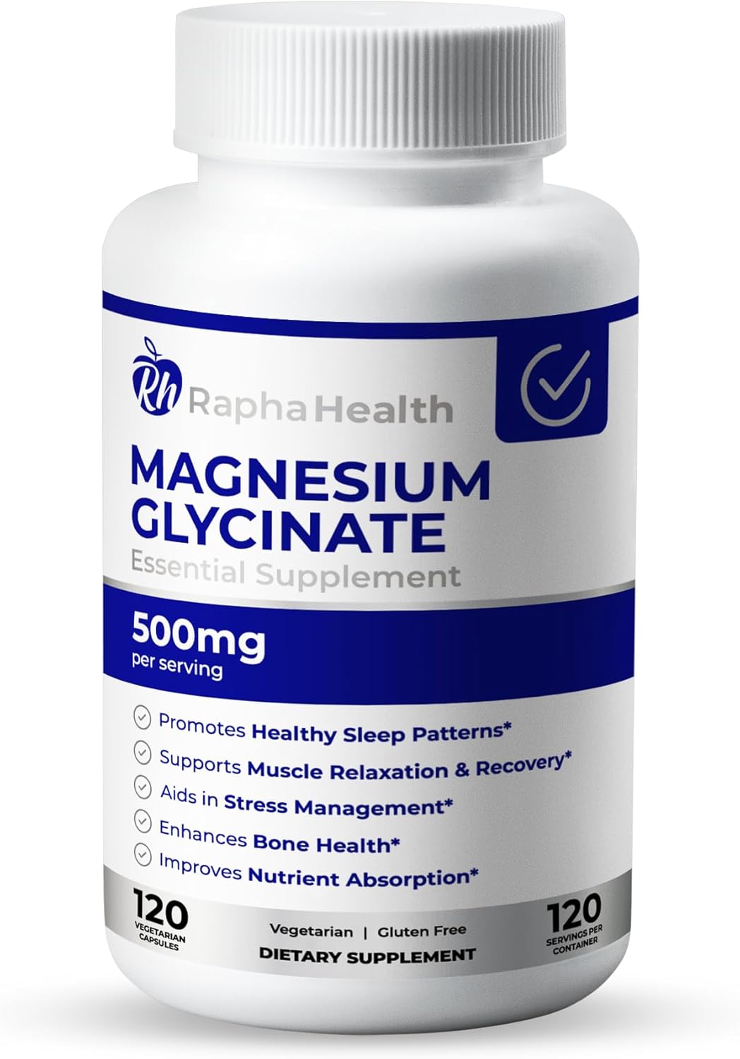 High Absorption Magnesium Glycinate Capsules | 500mg | 100% Chelated | Supports Bone Health & Muscle Recovery | 120 Count - 4 Month Supply by RAPHA HEALTH