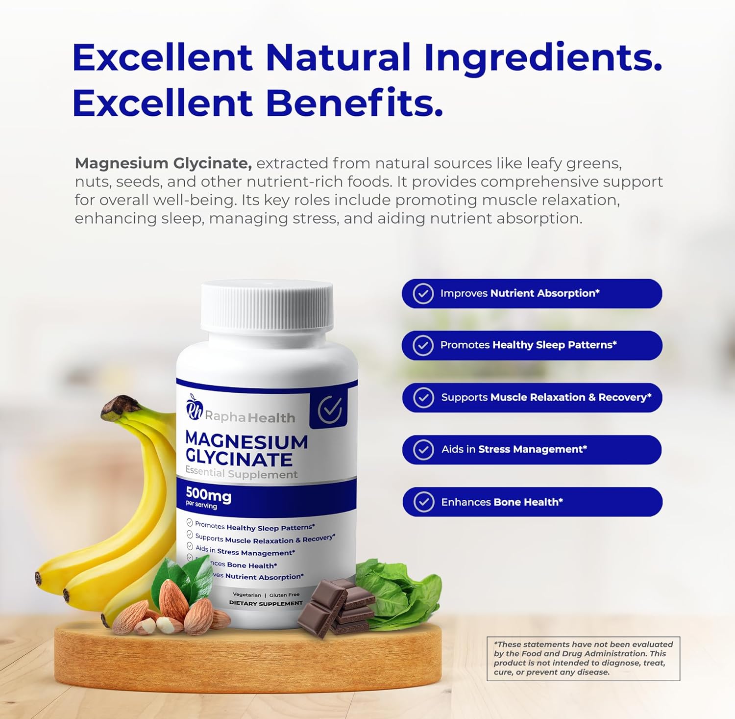 High Absorption Magnesium Glycinate Capsules | 500mg | 100% Chelated | Supports Bone Health & Muscle Recovery | 120 Count - 4 Month Supply by RAPHA HEALTH