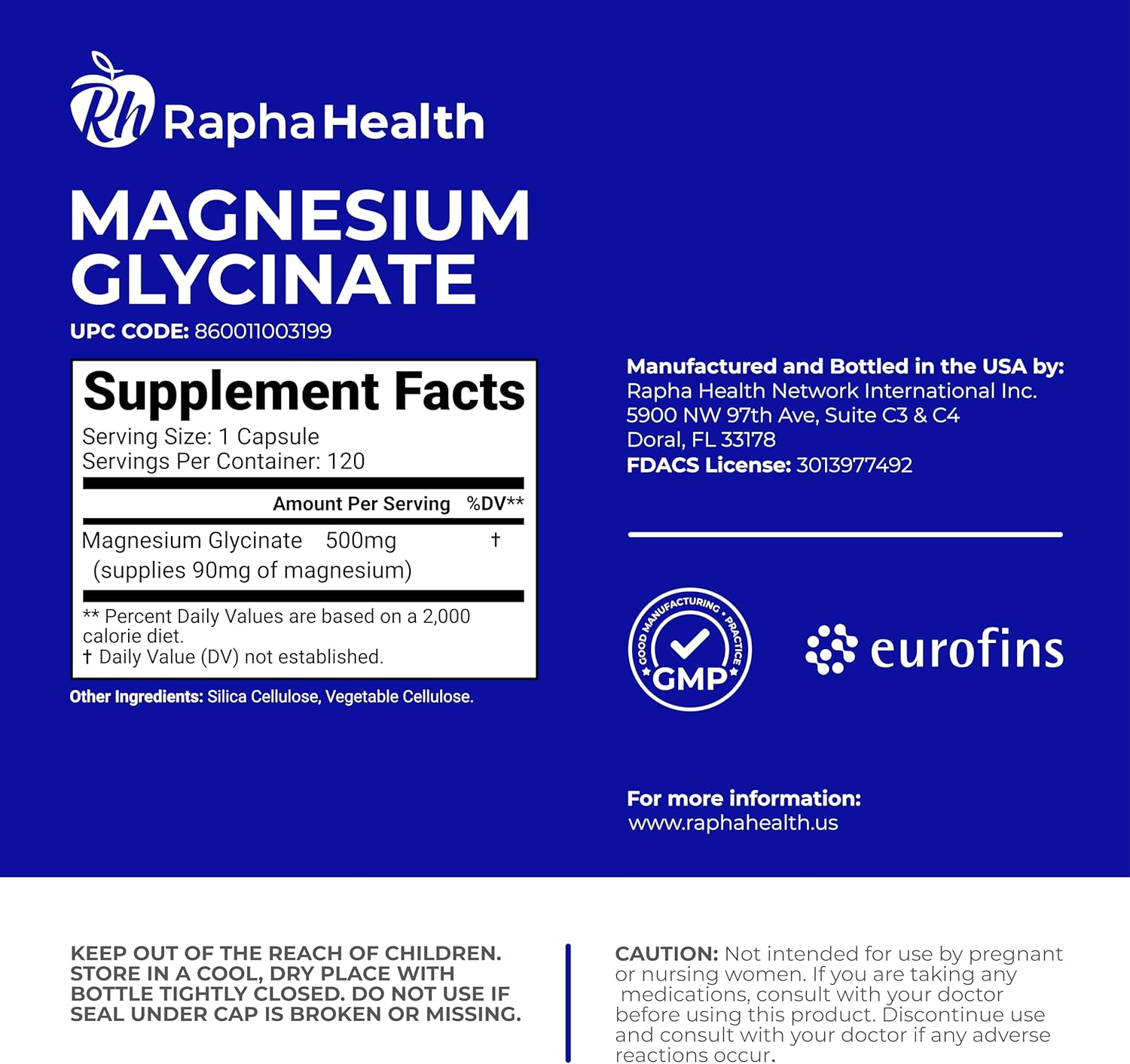 High Absorption Magnesium Glycinate Capsules | 500mg | 100% Chelated | Supports Bone Health & Muscle Recovery | 120 Count - 4 Month Supply by RAPHA HEALTH