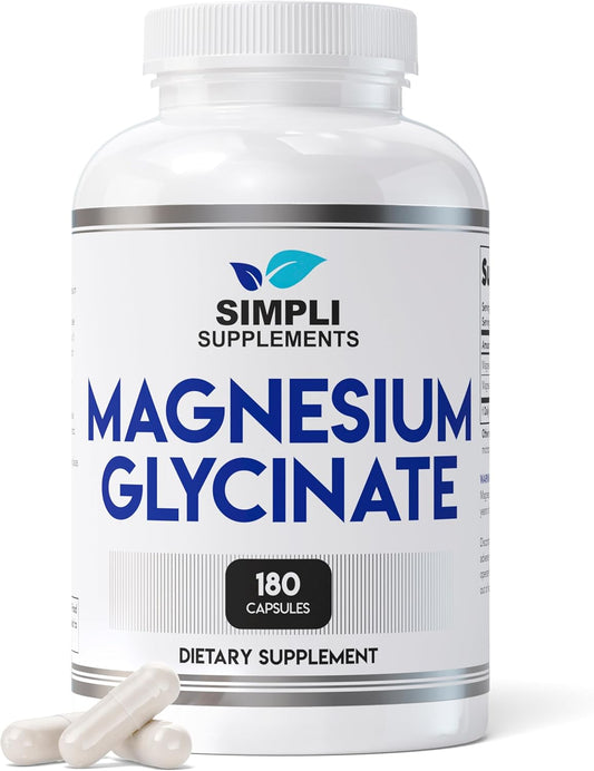 High Absorption Magnesium Glycinate Capsules for Sleep | Vegan | 180 Count | 400mg Magnesium Glycinate Supplements by Simpli