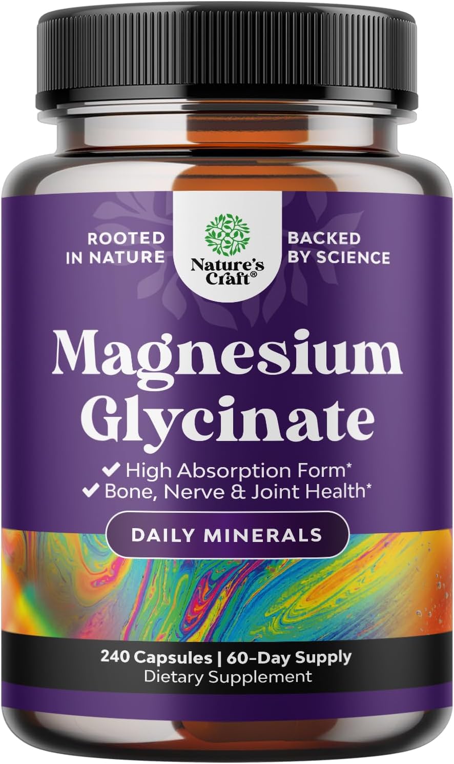 High Absorption Magnesium Glycinate Capsules for Sleep, Muscle, Bone & Nerve Support - 500mg, Chelated, GMP Certified - 240 Count