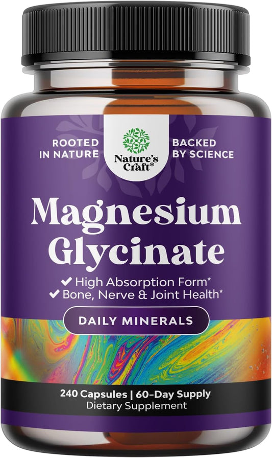 High Absorption Magnesium Glycinate Capsules for Sleep, Muscle, Bone & Nerve Support - 500mg, Chelated, GMP Certified - 240 Count
