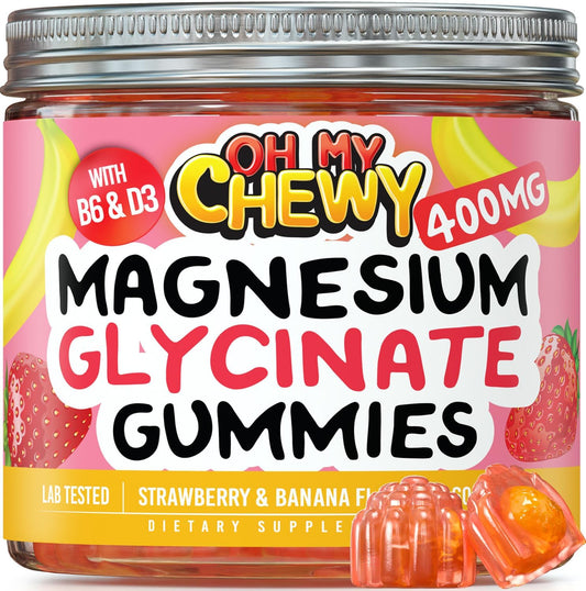 High Absorption Magnesium Glycinate Gummies 400MG for Sleep, Calm, & Muscle Relaxation - Kids, Teens, Adults - B6 & D3 - Gelatin Free - 120 Count