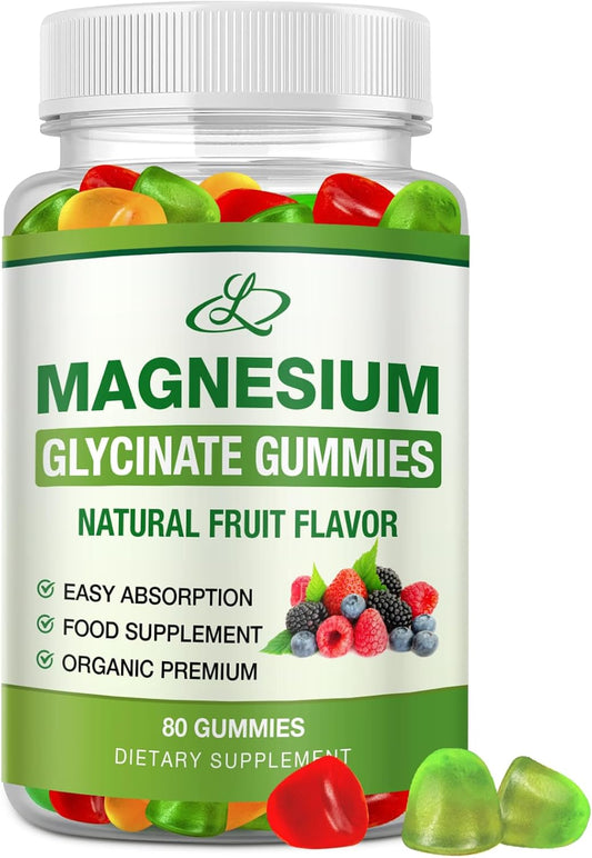 High Absorption Magnesium Glycinate Gummies 600mg for Adults & Kids, Potassium Magnesium Supplement for Sleep - 80 Count
