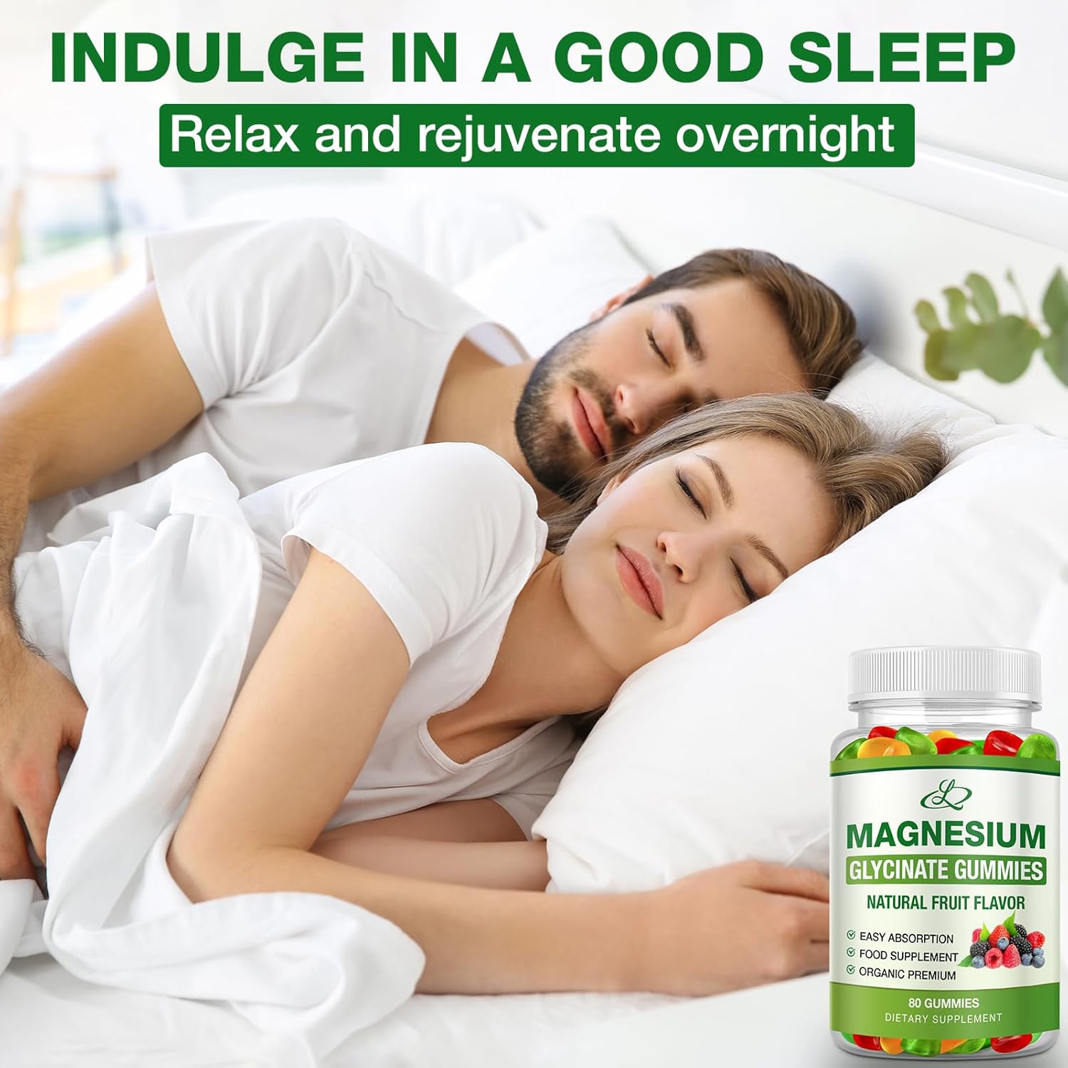 High Absorption Magnesium Glycinate Gummies 600mg for Adults & Kids, Potassium Magnesium Supplement for Sleep - 80 Count