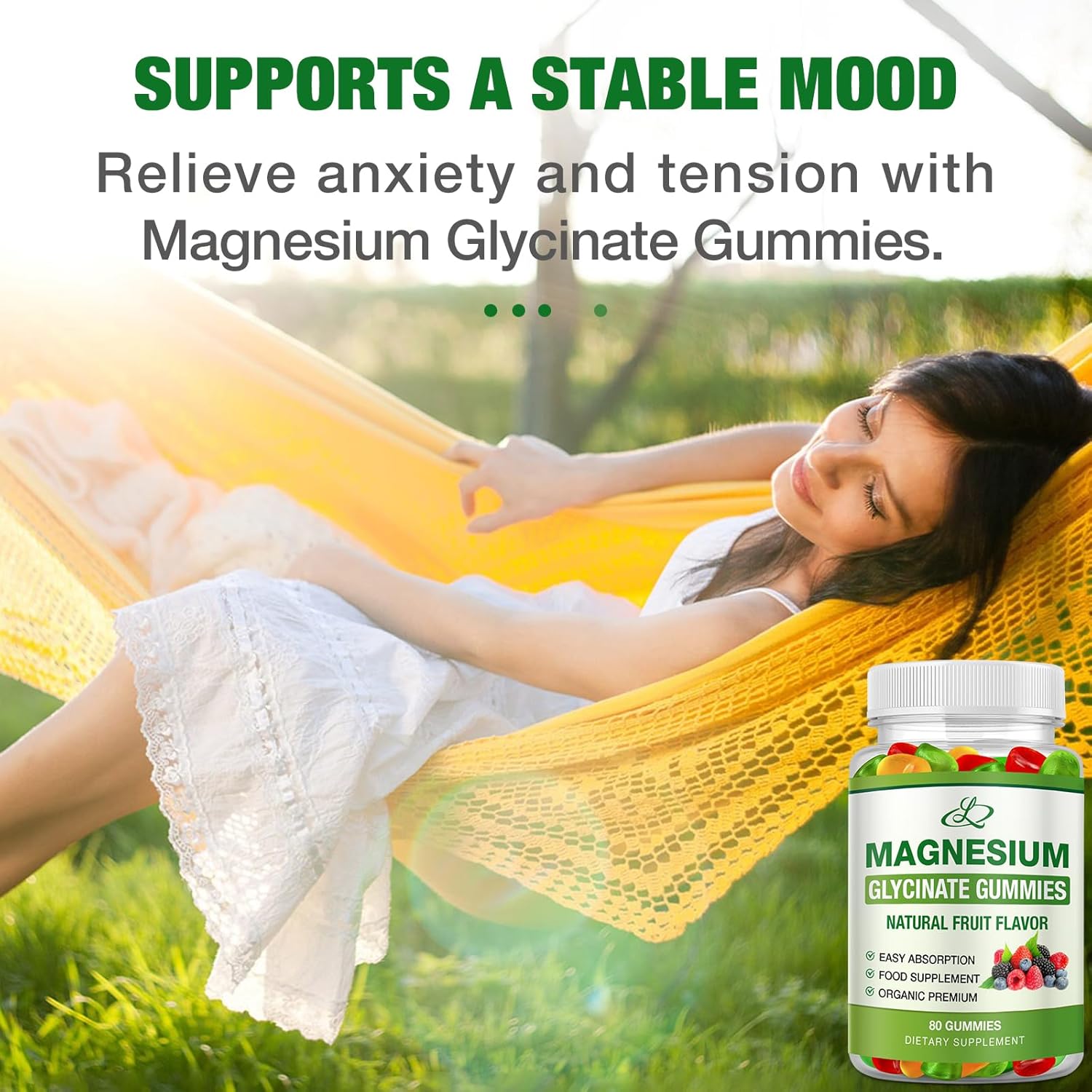 High Absorption Magnesium Glycinate Gummies 600mg for Adults & Kids, Potassium Magnesium Supplement for Sleep - 80 Count