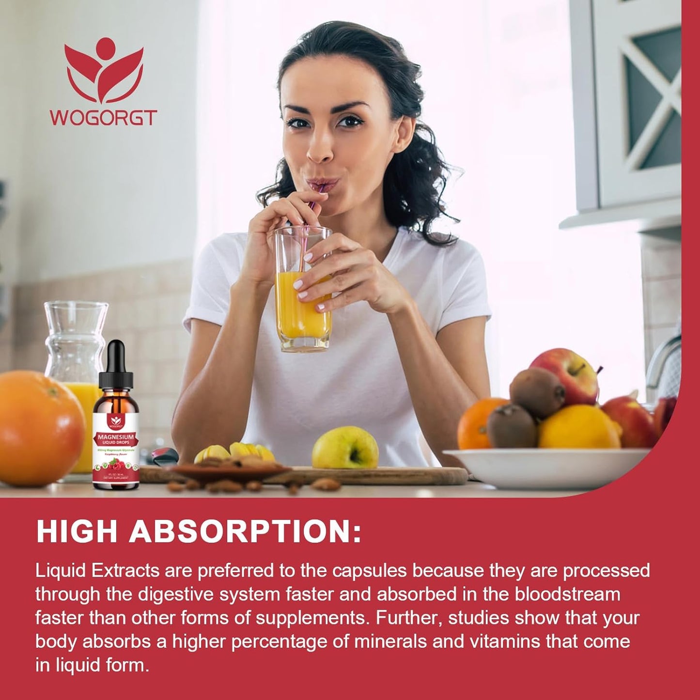 High Absorption Magnesium Glycinate Liquid Drops (2 Pack) with Citrate & Taurate - Raspberry Flavor - 1000mg Liquid Magnesium Complex with D3, GABA, L-theanine for Cognition, Muscle & Focus - 30mL