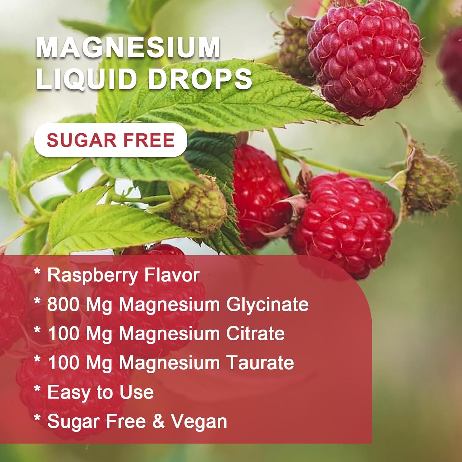 High Absorption Magnesium Glycinate Liquid Drops (2 Pack) with Citrate & Taurate - Raspberry Flavor - 1000mg Liquid Magnesium Complex with D3, GABA, L-theanine for Cognition, Muscle & Focus - 30mL