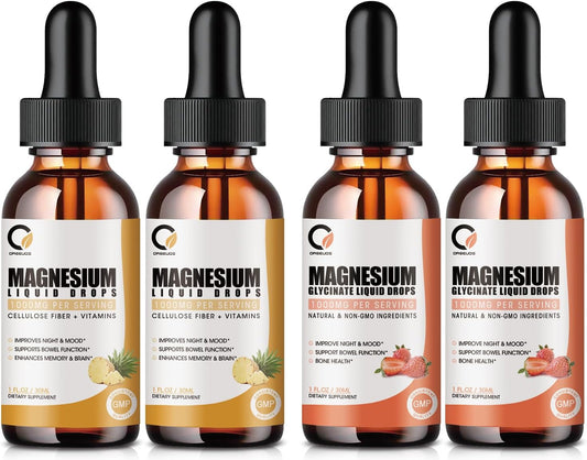 High Absorption Magnesium Glycinate Liquid Drops with Bromelain, Vitamin B6, C, D for Night, Muscle & Energy Support - 1000mg Liquid Magnesium Supplement for Men and Women
