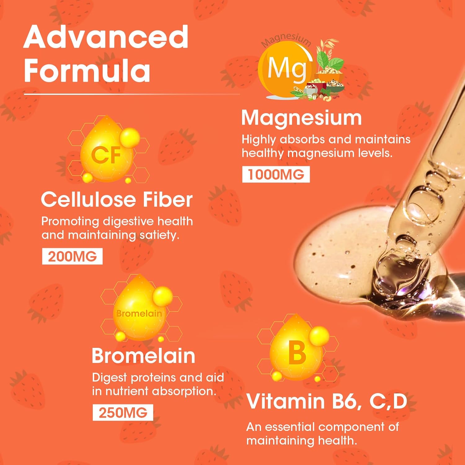 High Absorption Magnesium Glycinate Liquid Drops with Bromelain, Vitamin B6, C, D for Night, Muscle & Energy Support - 1000mg Liquid Magnesium Supplement for Men and Women