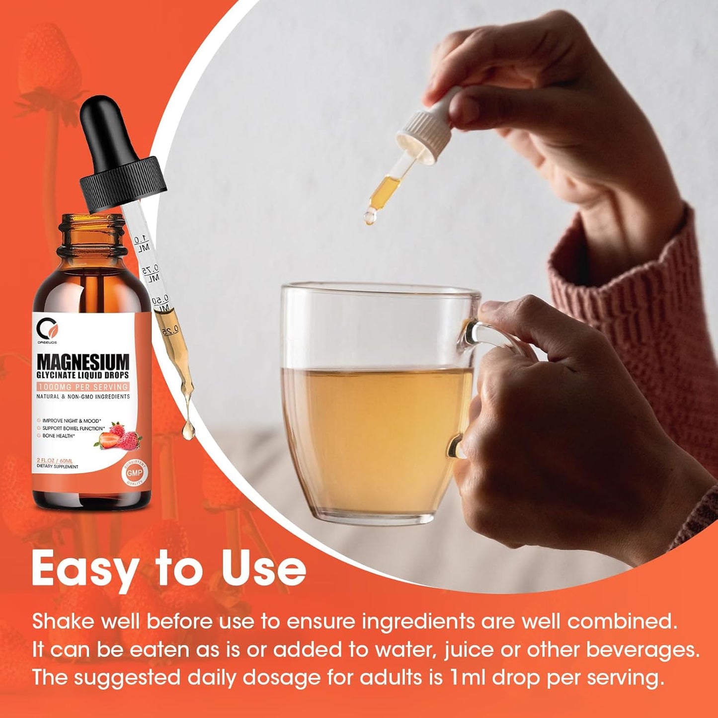 High Absorption Magnesium Glycinate Liquid Drops with Bromelain, Vitamin B6, C, D for Night, Muscle & Energy Support - 1000mg Liquid Magnesium Supplement for Men and Women