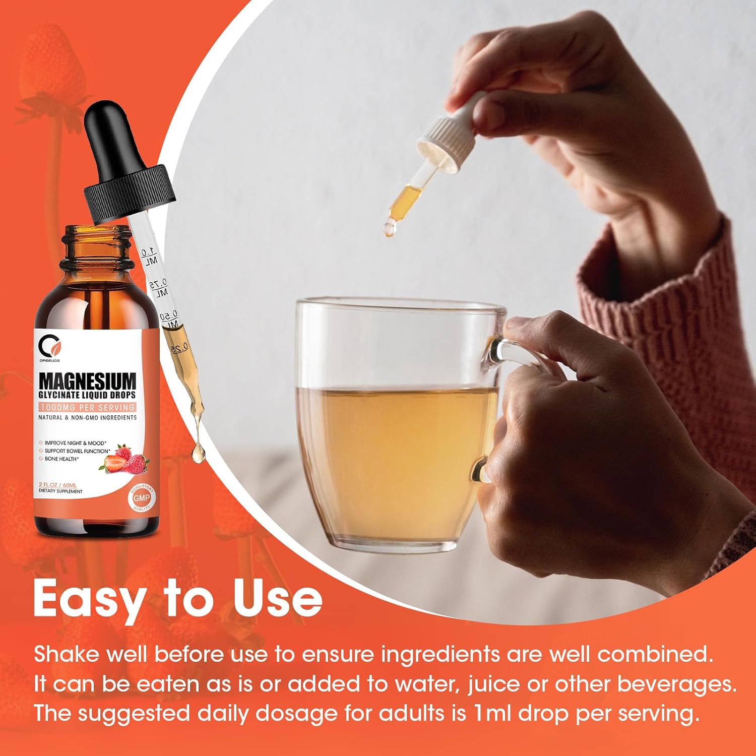 High Absorption Magnesium Glycinate Liquid Drops with Bromelain, Vitamin B6, C, D for Night, Muscle & Energy Support - 1000mg Liquid Magnesium Supplement for Men and Women