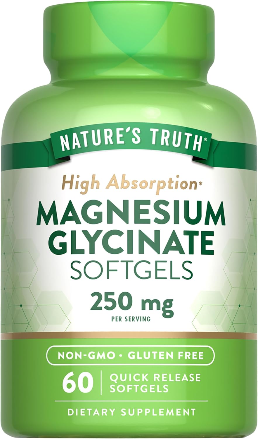 High Absorption Magnesium Glycinate Softgels 250mg | 60 Count | Non-GMO & Gluten Free Nature's Truth Mineral Supplement