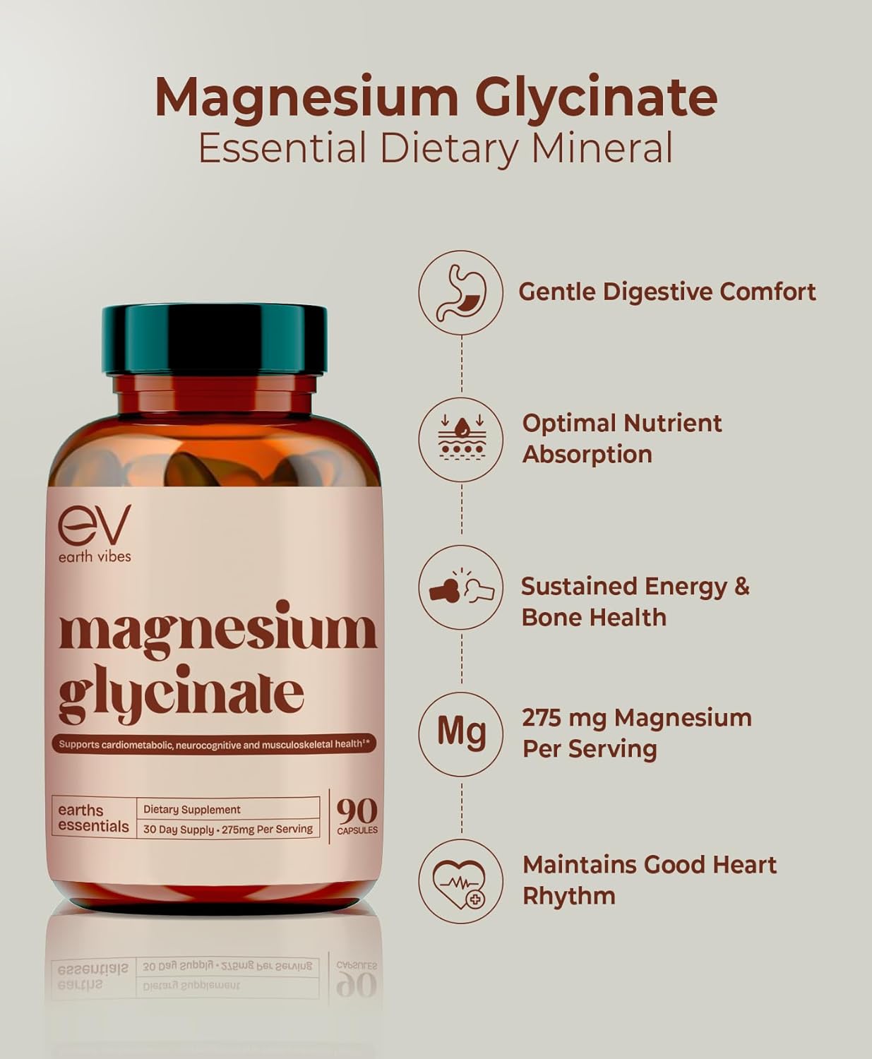 High Absorption Magnesium Glycinate Supplement - 90 Vegan Capsules for Restful Sleep & Calm Mood - Supports Muscle, Bone, and Nerve Health
