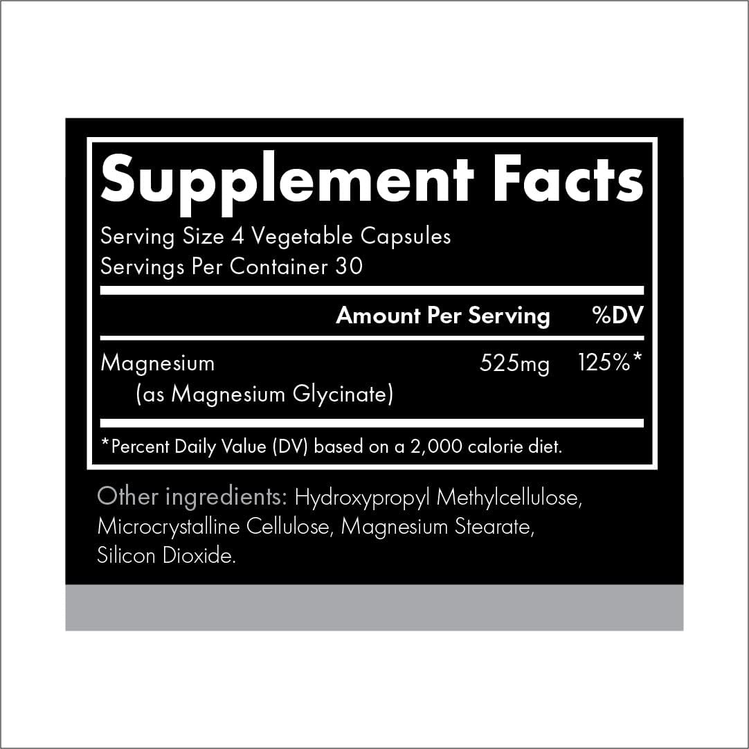 High Absorption Magnesium Glycinate Supplement 525mg - Vegan & Non-GMO - 120 Capsules - Supports Magnesium Levels