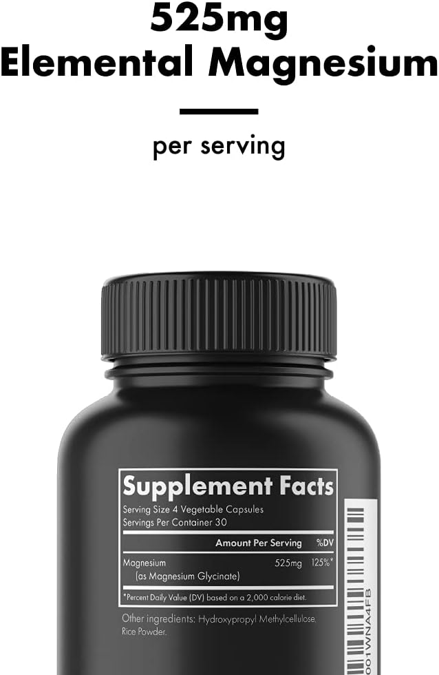 High Absorption Magnesium Glycinate Supplement 525mg - Vegan & Non-GMO - 120 Capsules - Supports Magnesium Levels