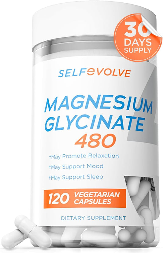 High Absorption Magnesium Glycinate Supplement for Stress Relief, Sleep, Heart Health - 120 Capsules