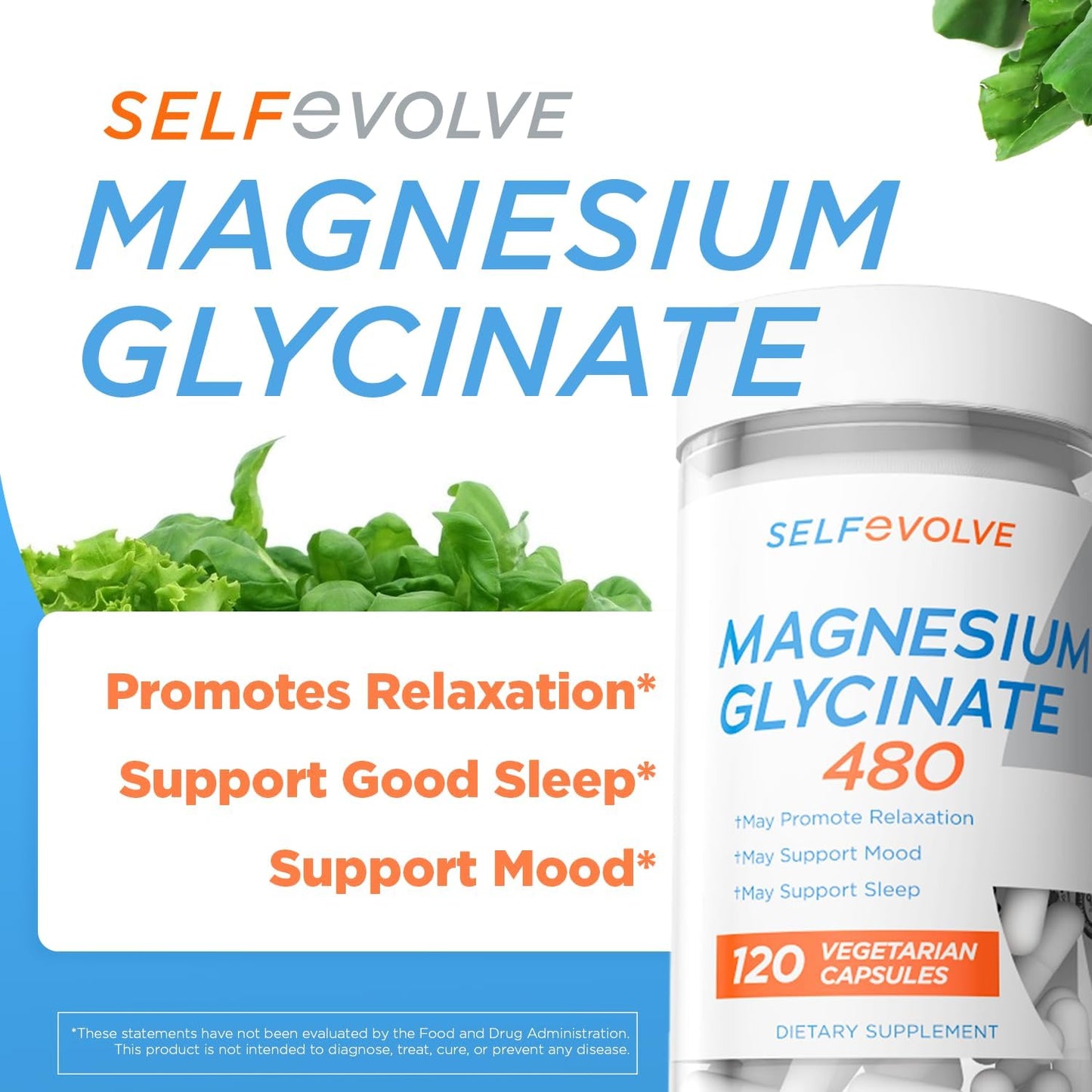 High Absorption Magnesium Glycinate Supplement for Stress Relief, Sleep, Heart Health - 120 Capsules