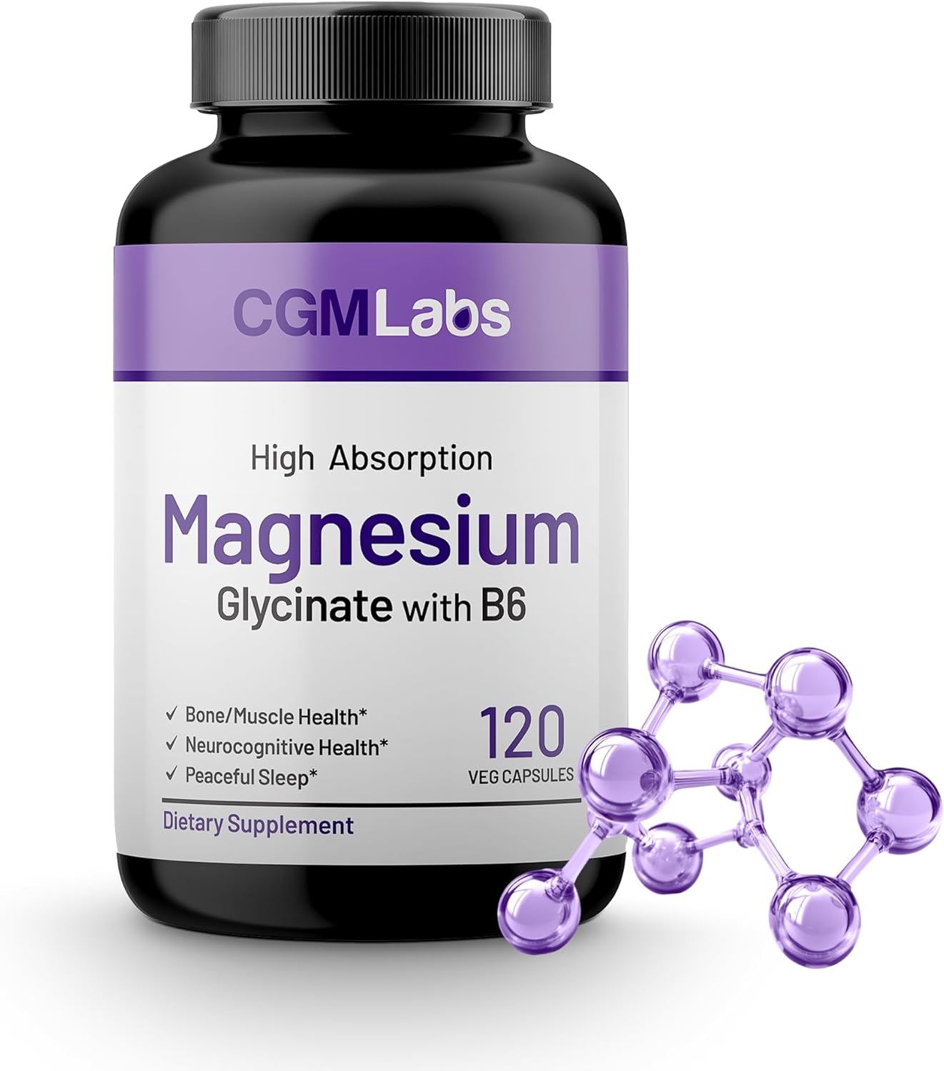 High Absorption Magnesium Glycinate & Vitamin B6 Supplement for Energy, Calm, Relaxation, and Muscle Health - Non-GMO, Gluten-Free, 3rd Party Tested by CGMLabs