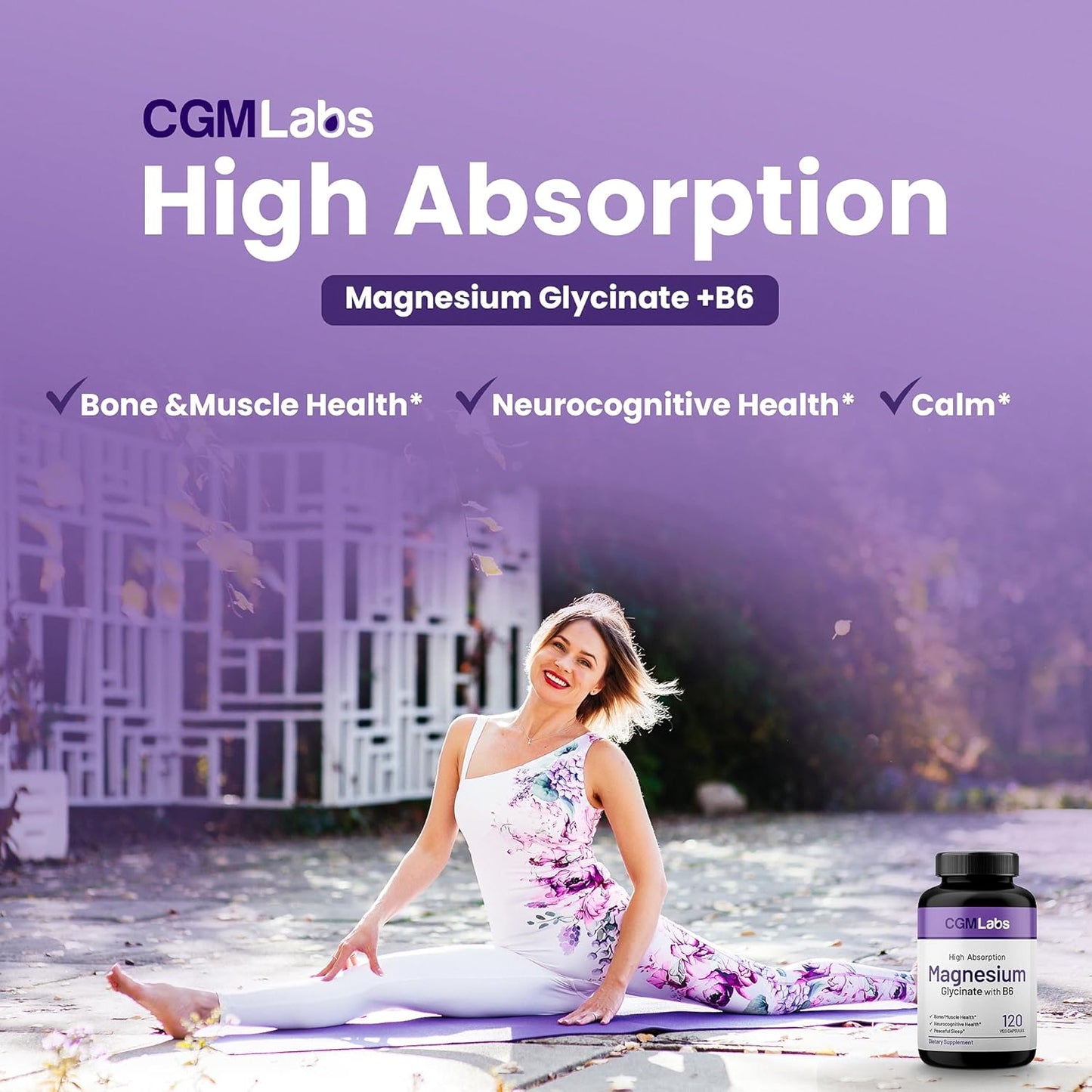 High Absorption Magnesium Glycinate & Vitamin B6 Supplement for Energy, Calm, Relaxation, and Muscle Health - Non-GMO, Gluten-Free, 3rd Party Tested by CGMLabs