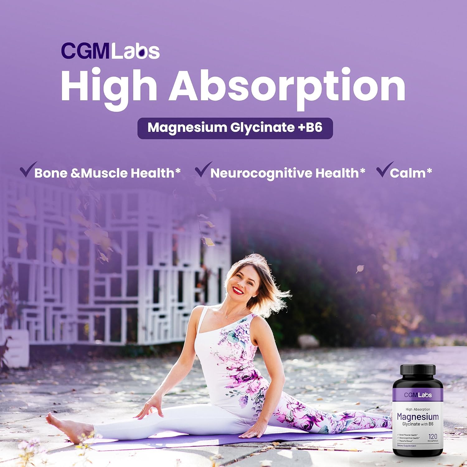 High Absorption Magnesium Glycinate & Vitamin B6 Supplement for Energy, Calm, Relaxation, and Muscle Health - Non-GMO, Gluten-Free, 3rd Party Tested by CGMLabs